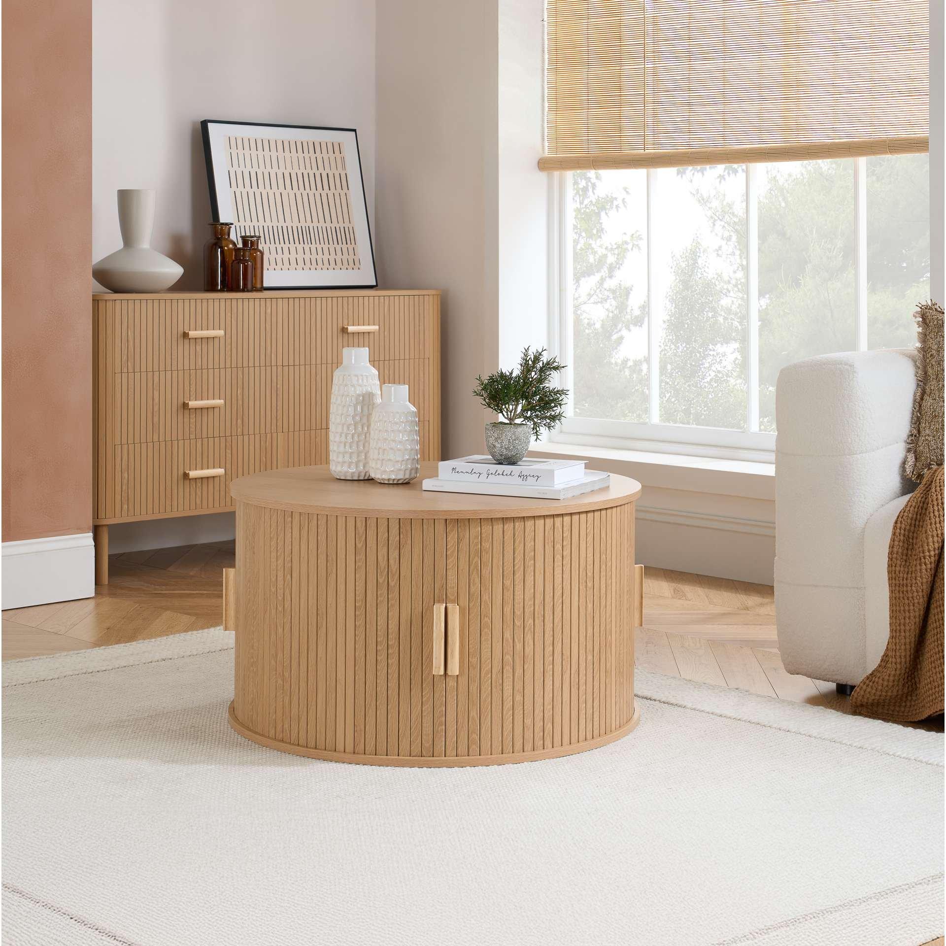 Brown - Birlea - Axel Round Fluted Coffee Table with Storage - 1