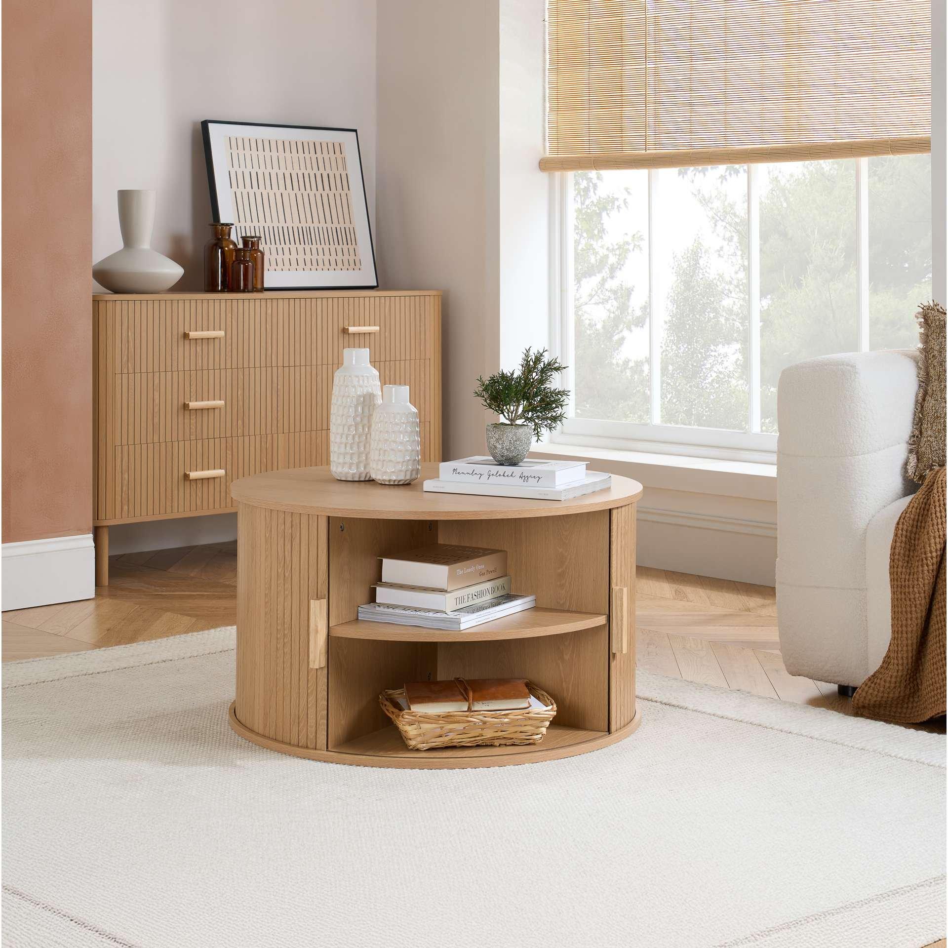 Brown - Birlea - Axel Round Fluted Coffee Table with Storage - 2