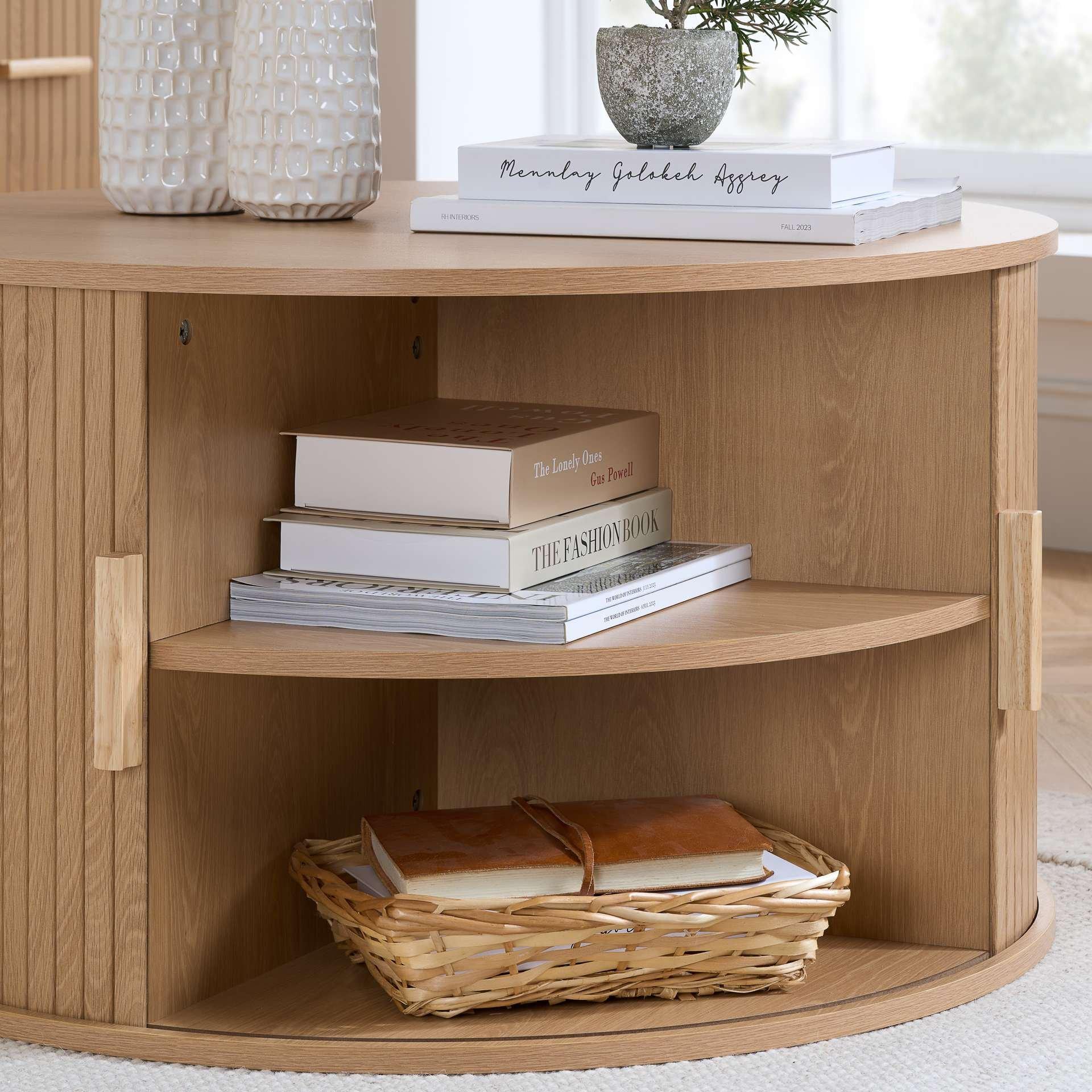 Brown - Birlea - Axel Round Fluted Coffee Table with Storage - 3