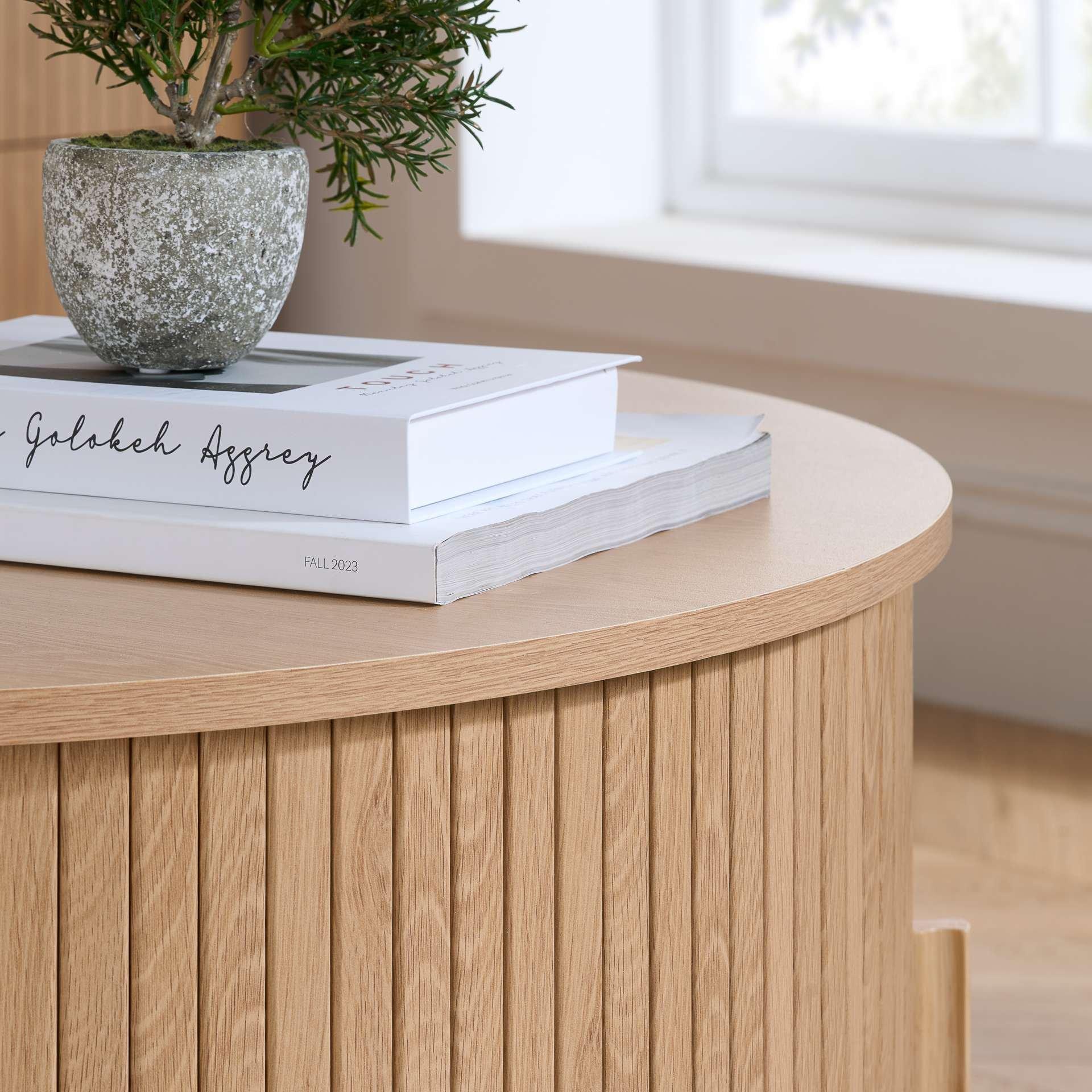 Brown - Birlea - Axel Round Fluted Coffee Table with Storage - 5