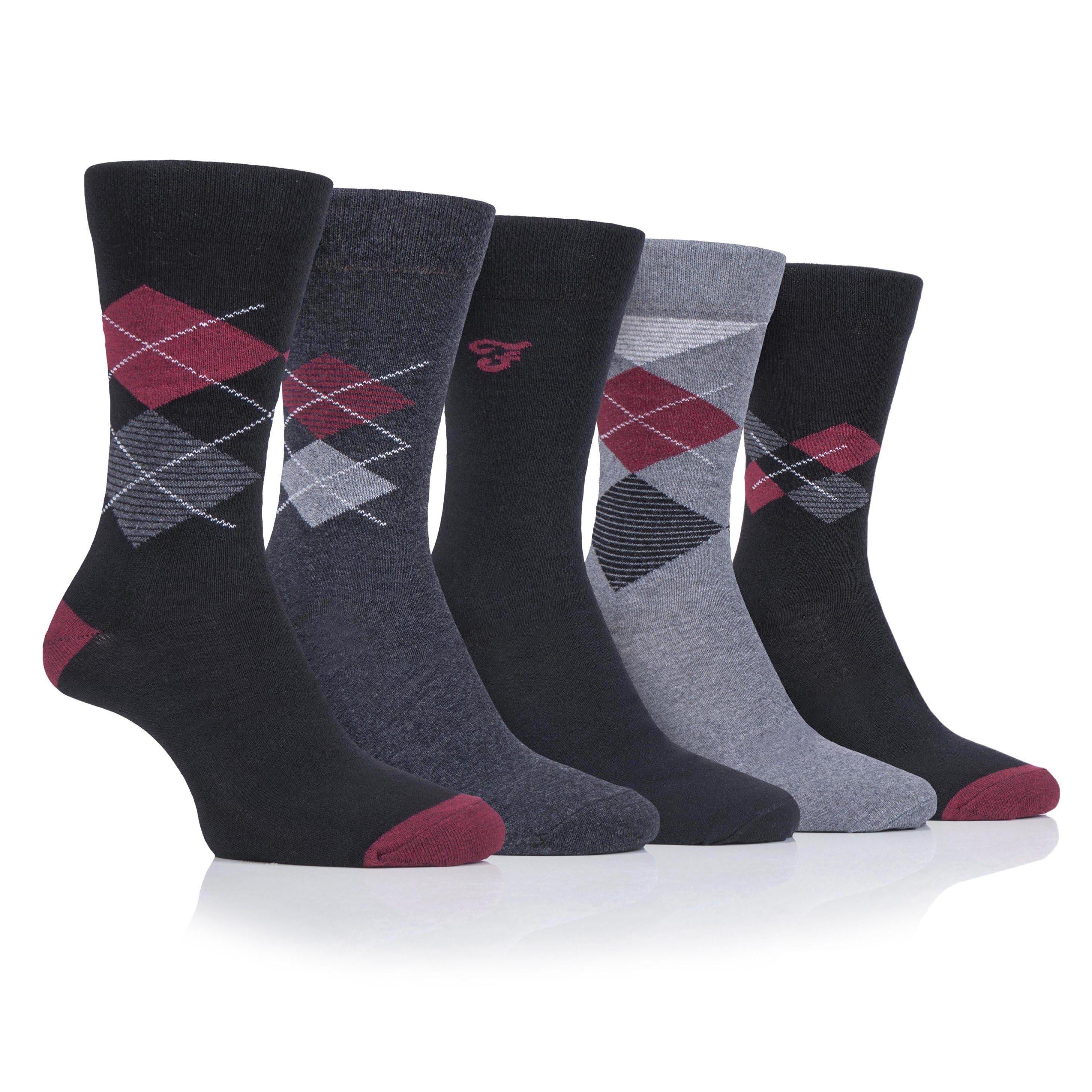 Farah Men's Argyle Crew Socks - Black/Berry - Mens 6-11