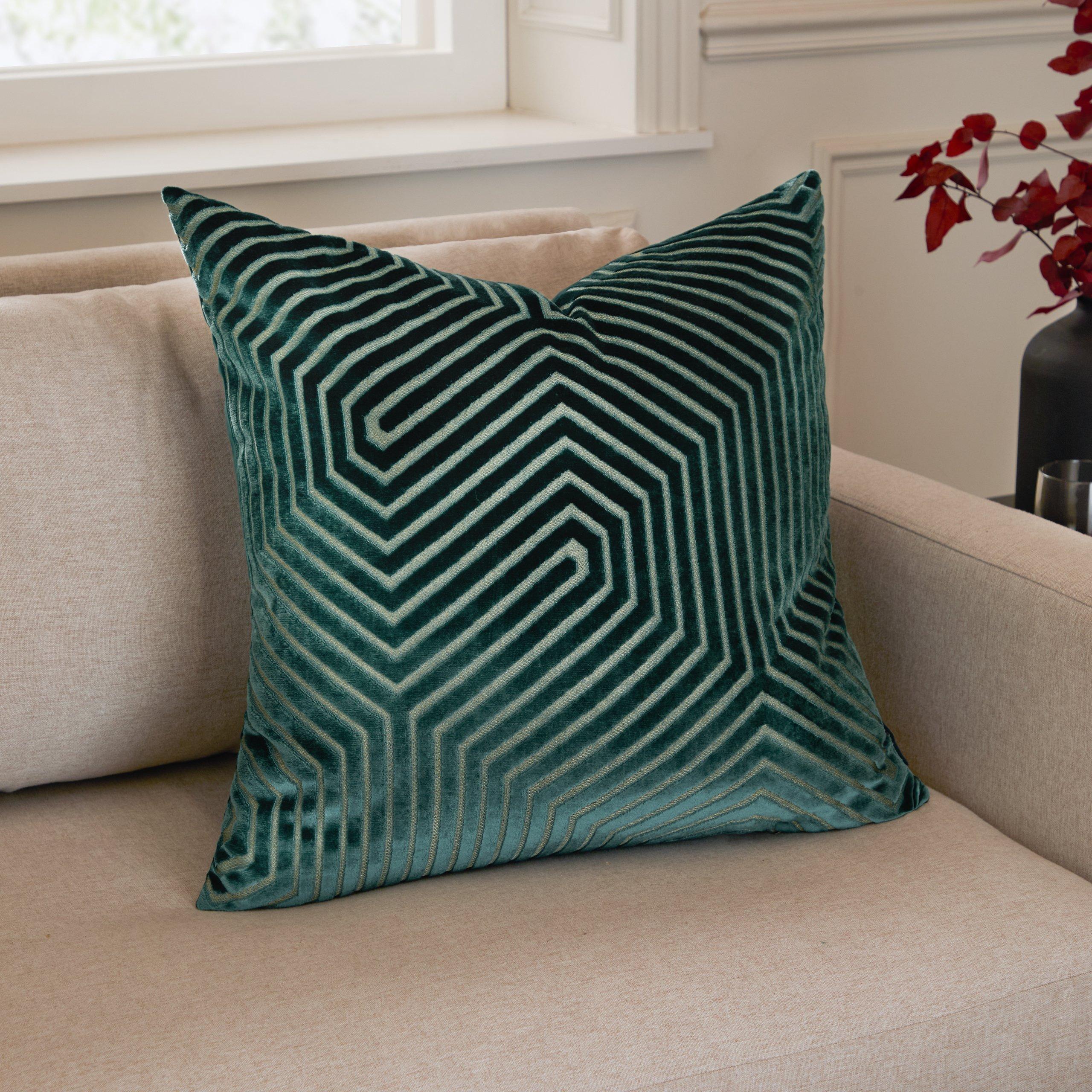 Teal - Paoletti - Evoke Cut Velvet Feather Filled Cushion - 2