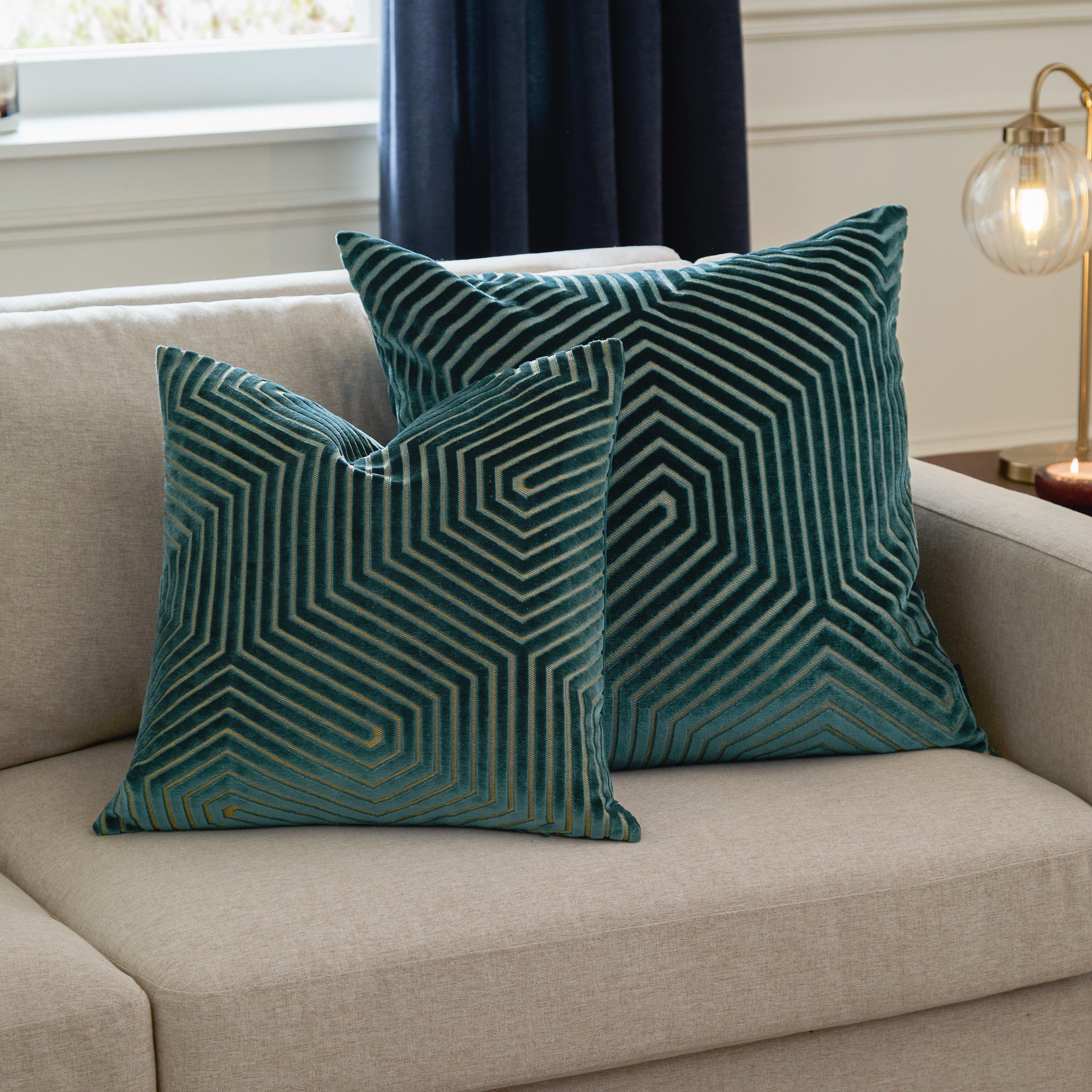 Teal - Paoletti - Evoke Cut Velvet Feather Filled Cushion - 7