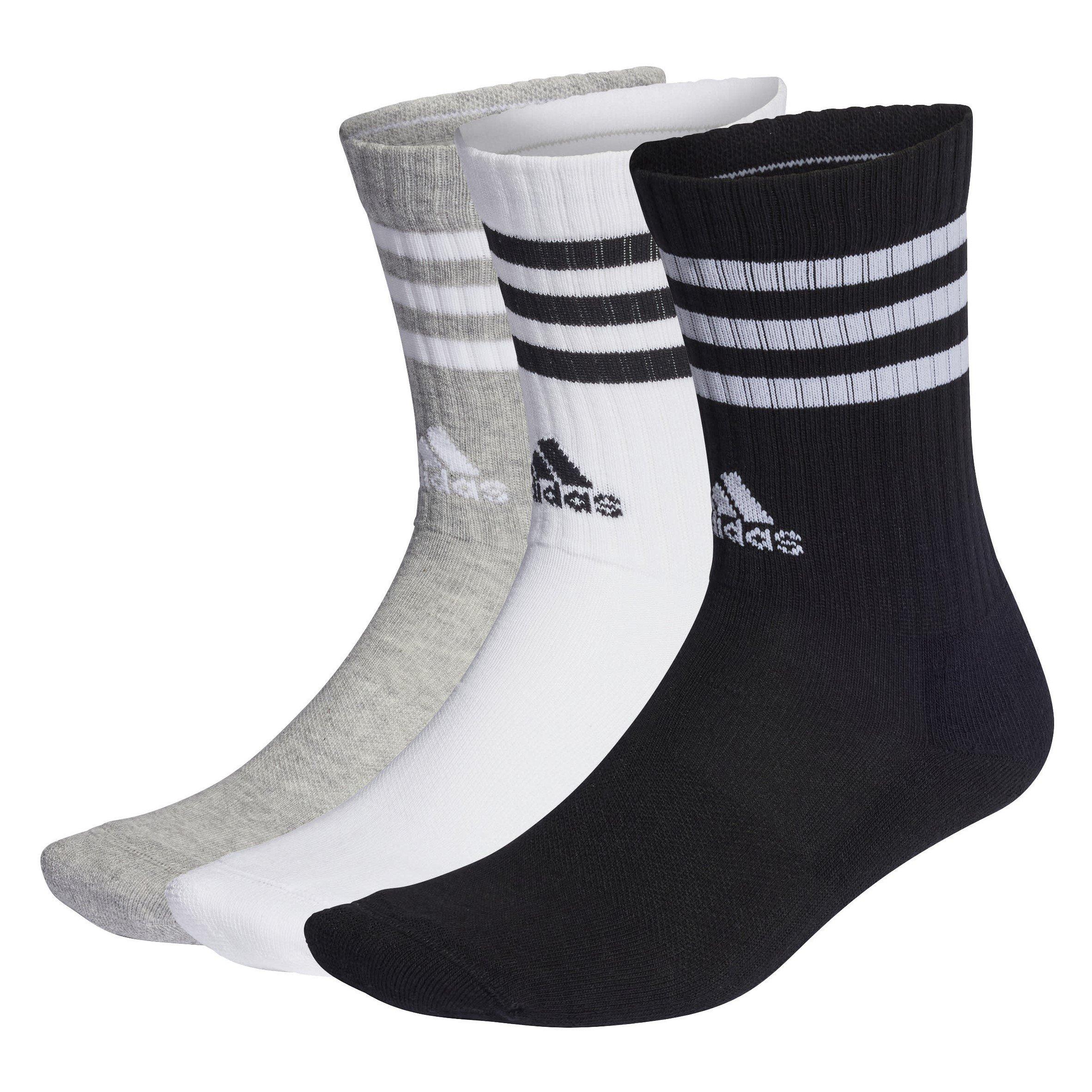 Blk/Wht/Gry - adidas - Cushioned 3 Stripe Crew Sock 3 Pack - 1