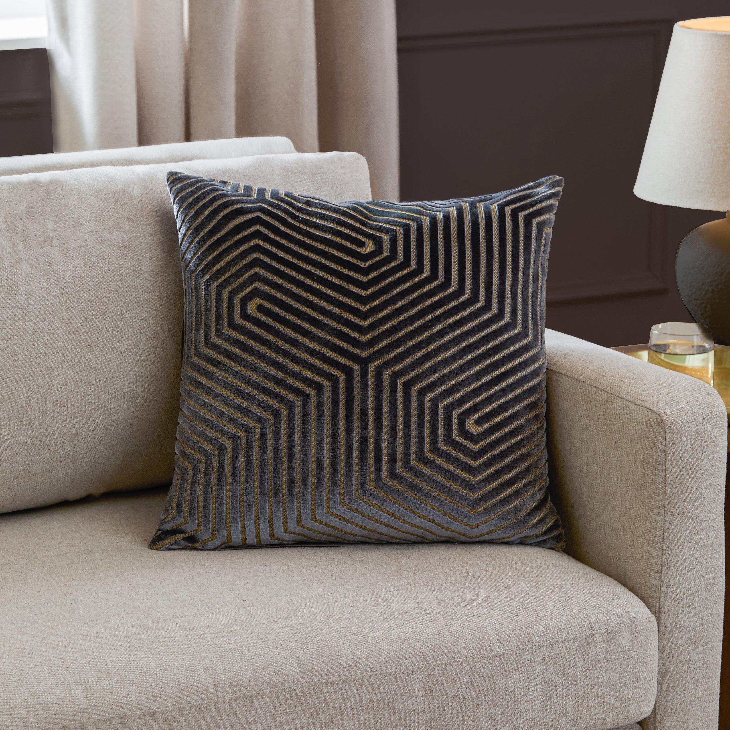 Charcoal - Paoletti - Evoke Cut Velvet Feather Filled Cushion - 2