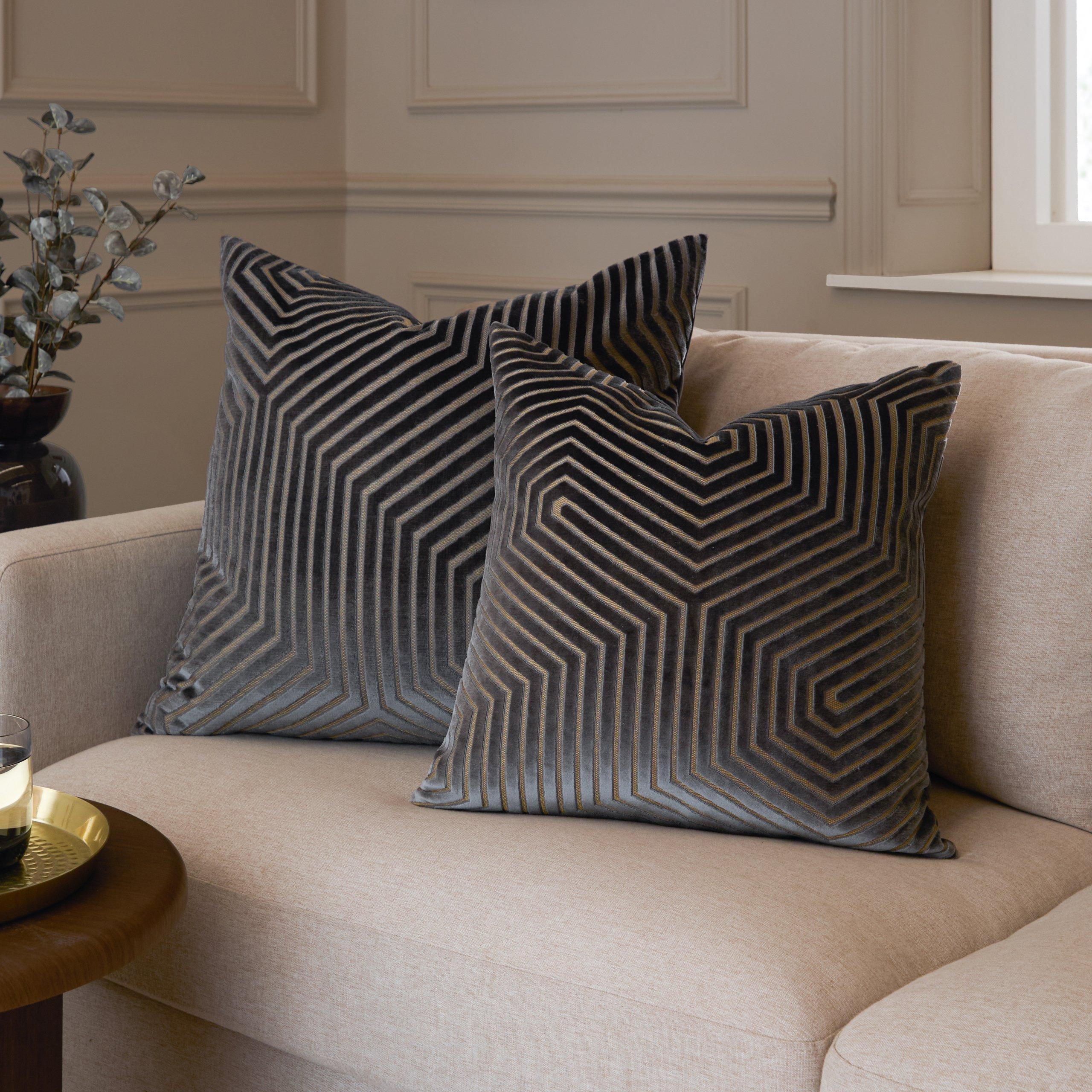 Charcoal - Paoletti - Evoke Cut Velvet Feather Filled Cushion - 7