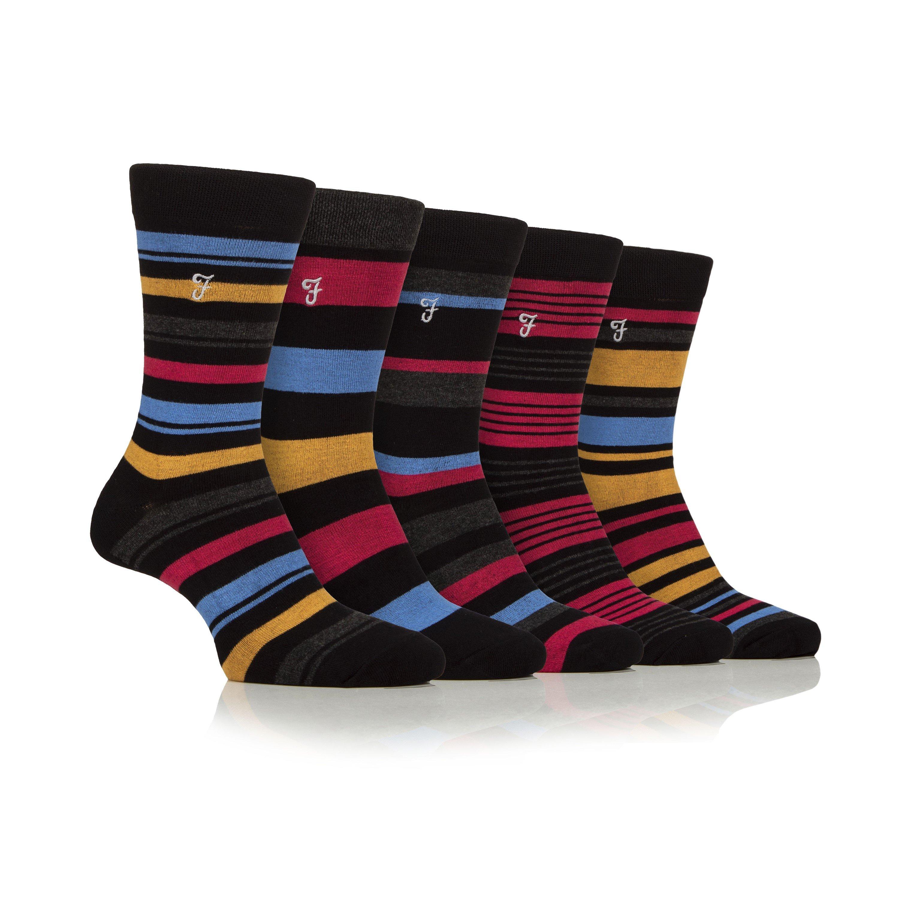 Black/Red - Farah - Men's Stripe Crew Socks - 1