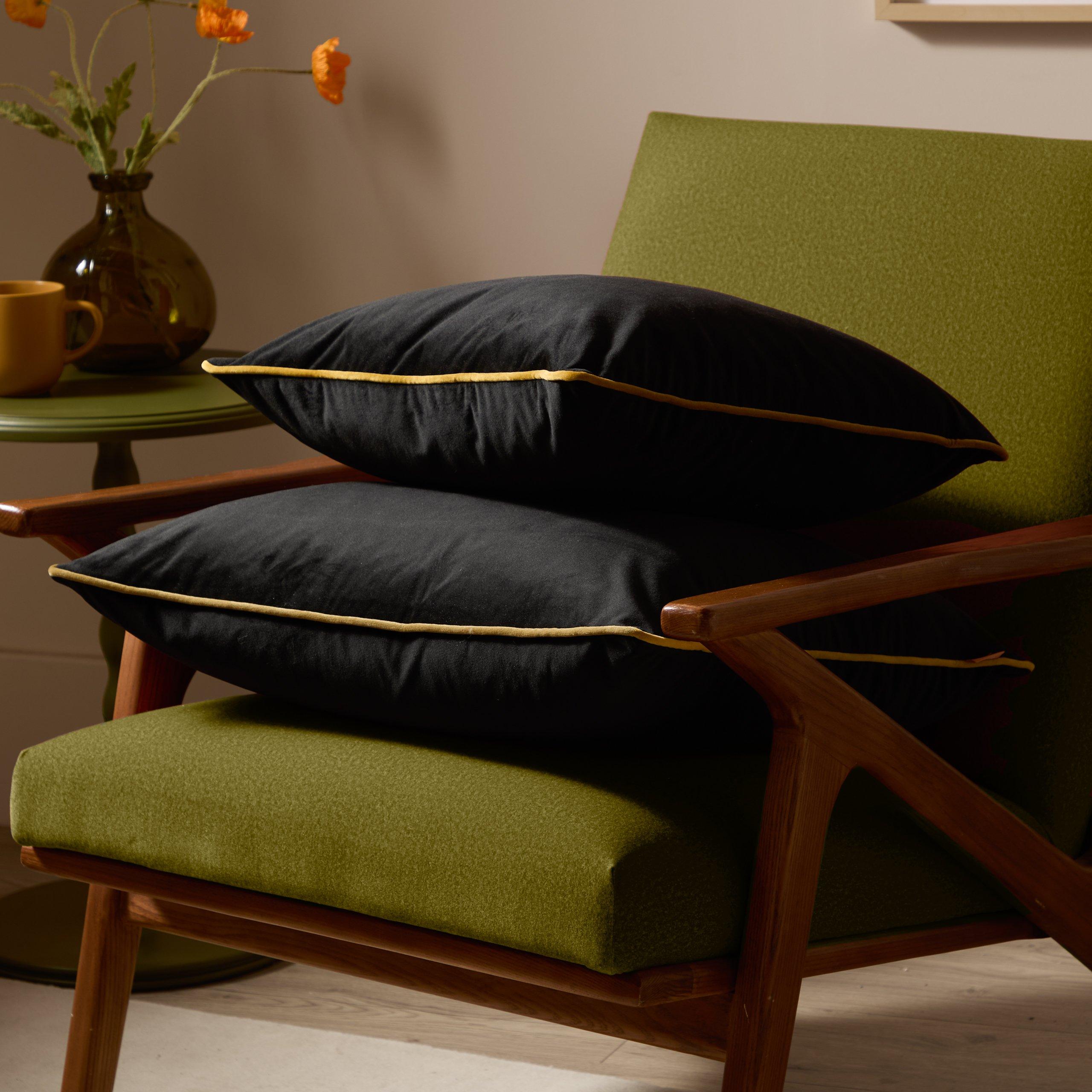 Black/Gold - Furn - Meridian Velvet Fibre Filled Cushion - 6