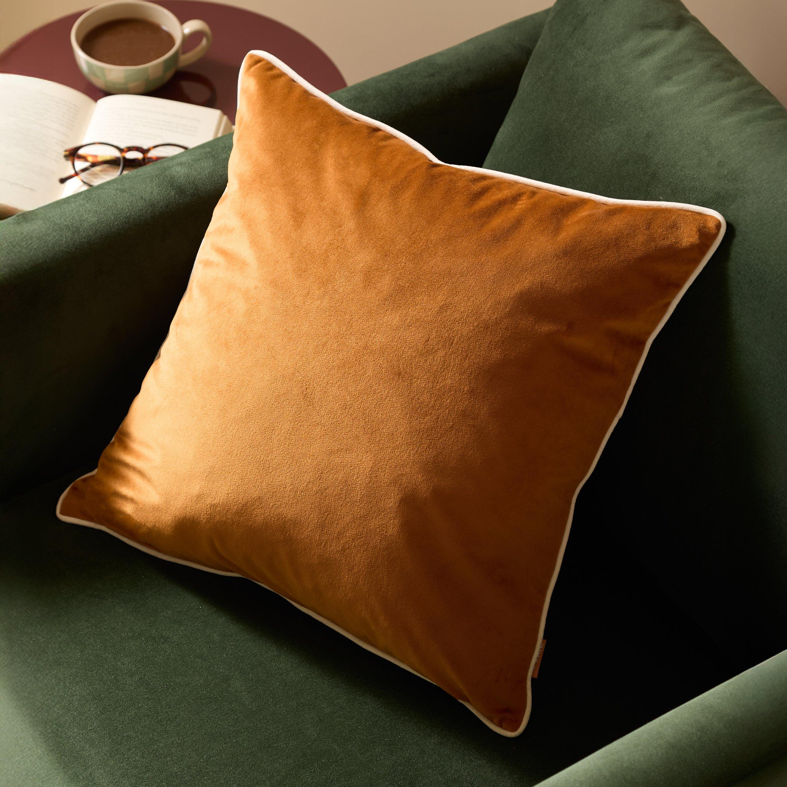 Ginger/Ecru - Furn - Meridian Velvet Feather Filled Cushion - 2