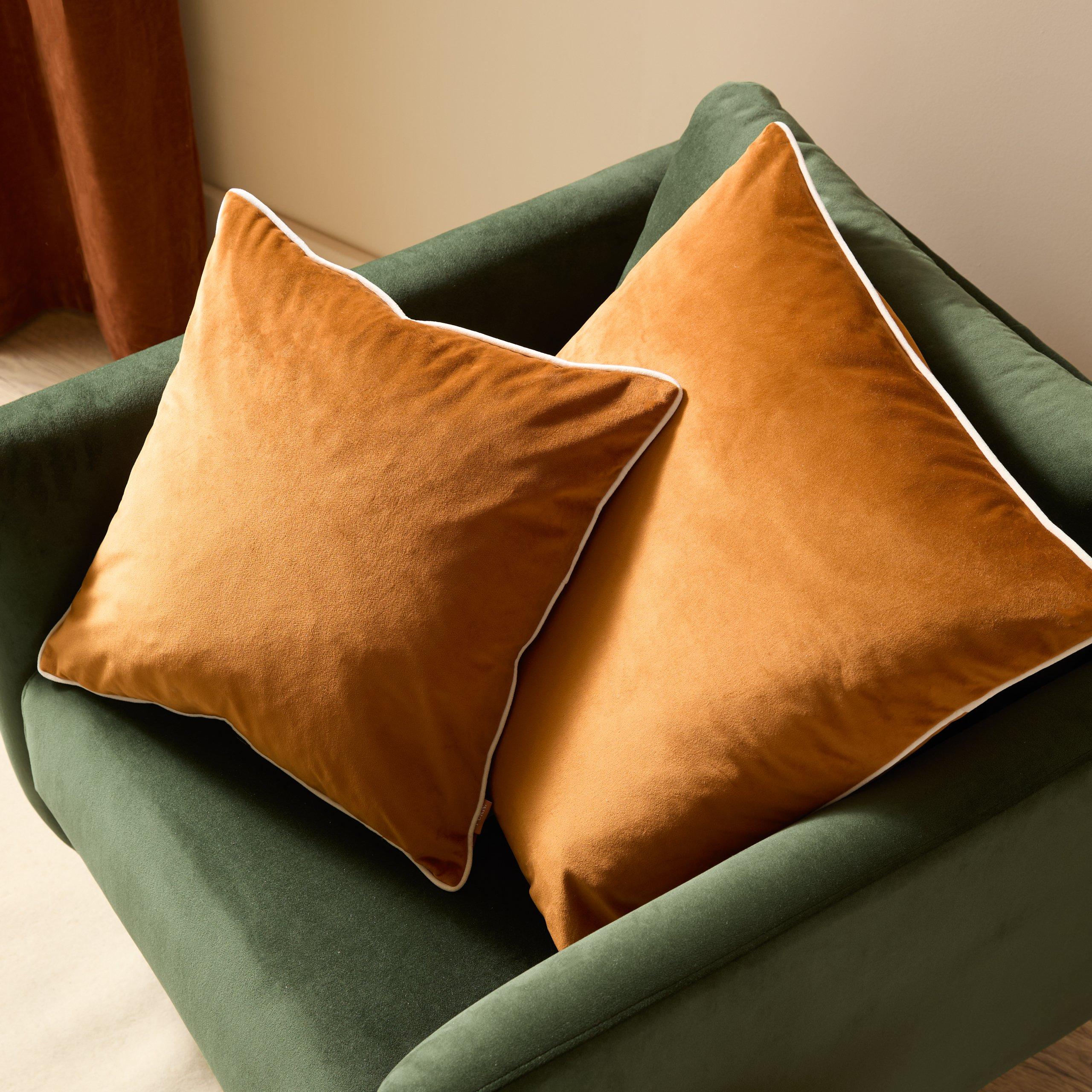 Ginger/Ecru - Furn - Meridian Velvet Feather Filled Cushion - 6