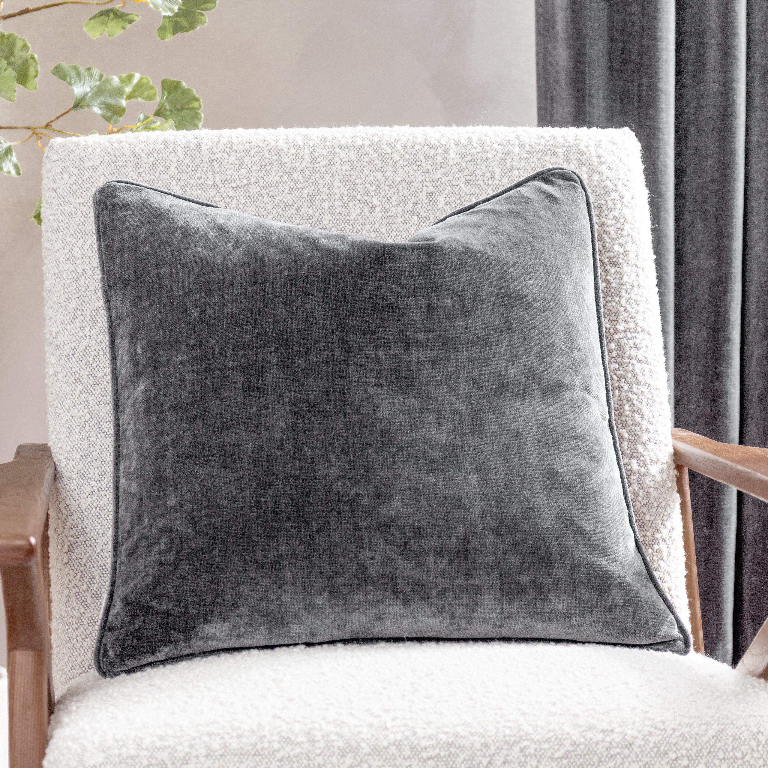 Charcoal - Yard - Heavy Chenille Piped Fibre Filled Cushion - 2