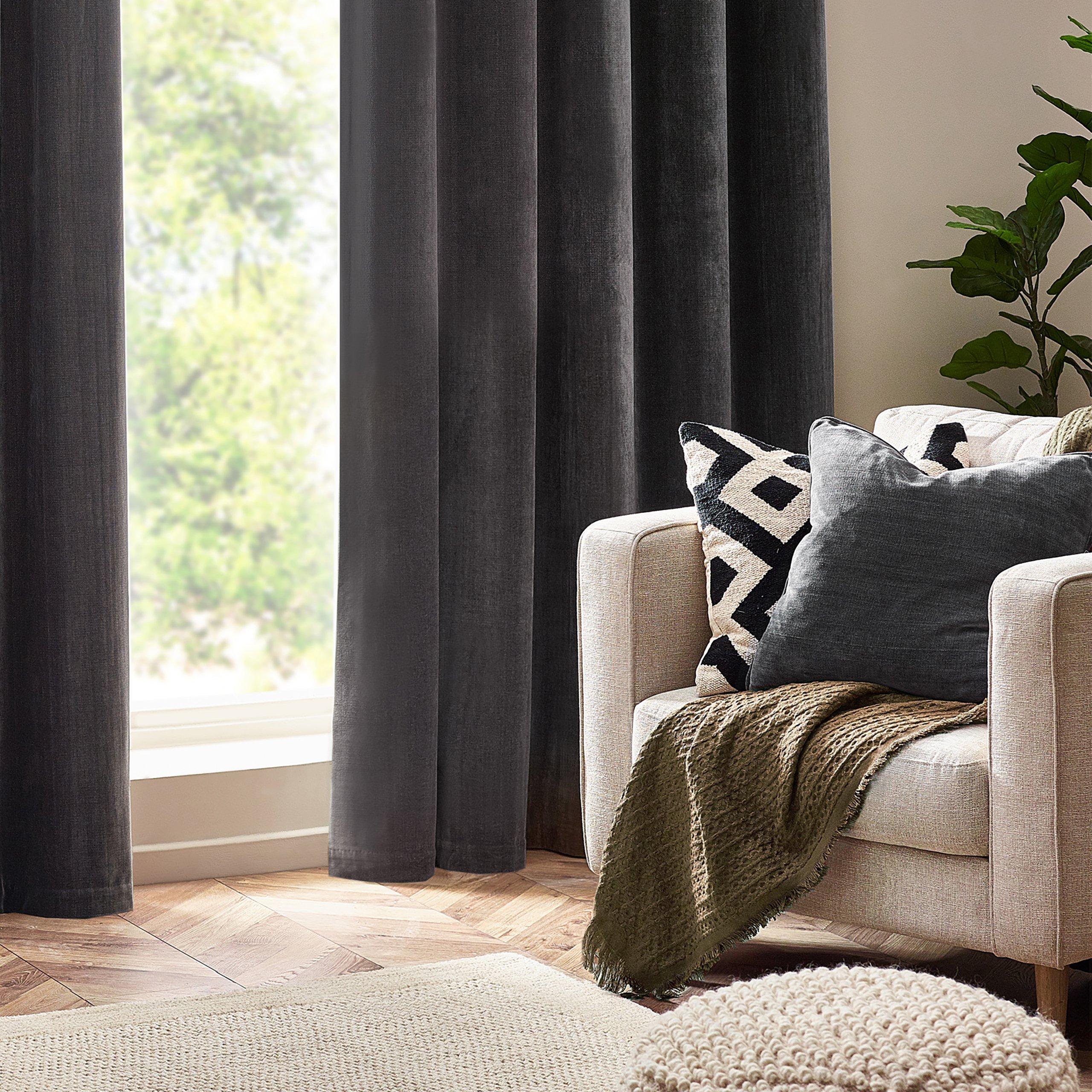 Charcoal - Yard - Heavy Chenille Piped Fibre Filled Cushion - 6