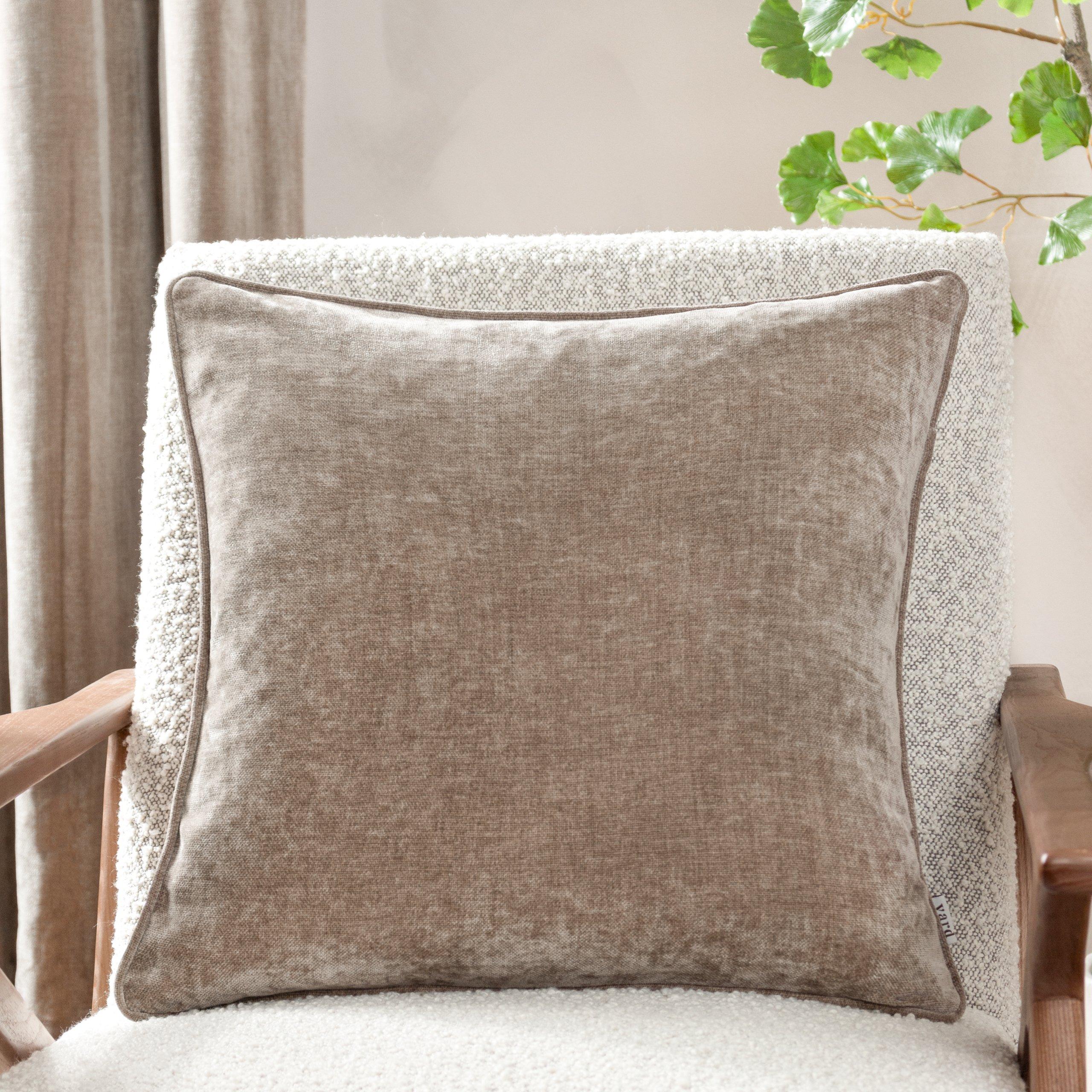Greige - Yard - Heavy Chenille Piped Fibre Filled Cushion - 2