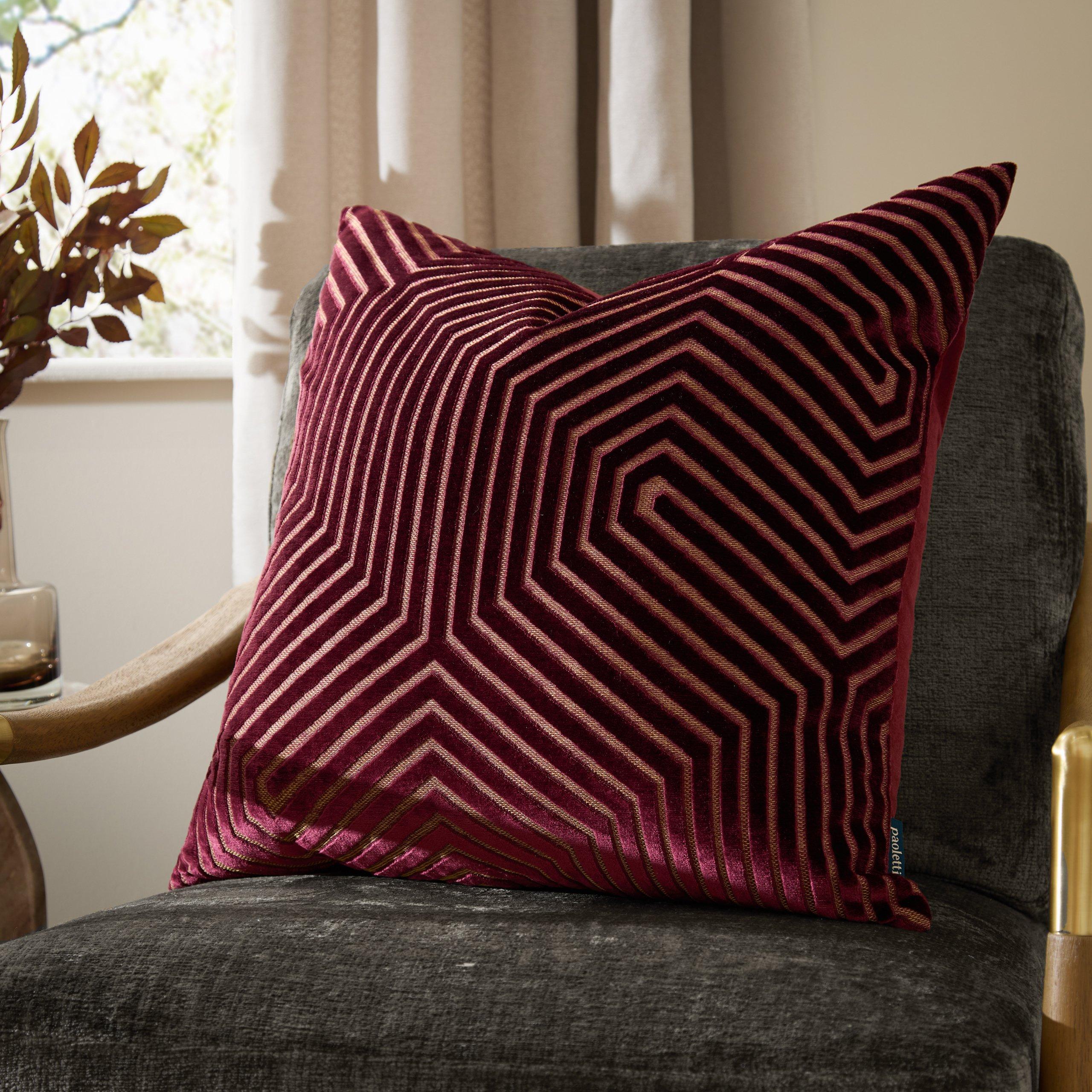 Burgundy - Paoletti - Evoke Cut Velvet Fibre Filled Cushion - 2