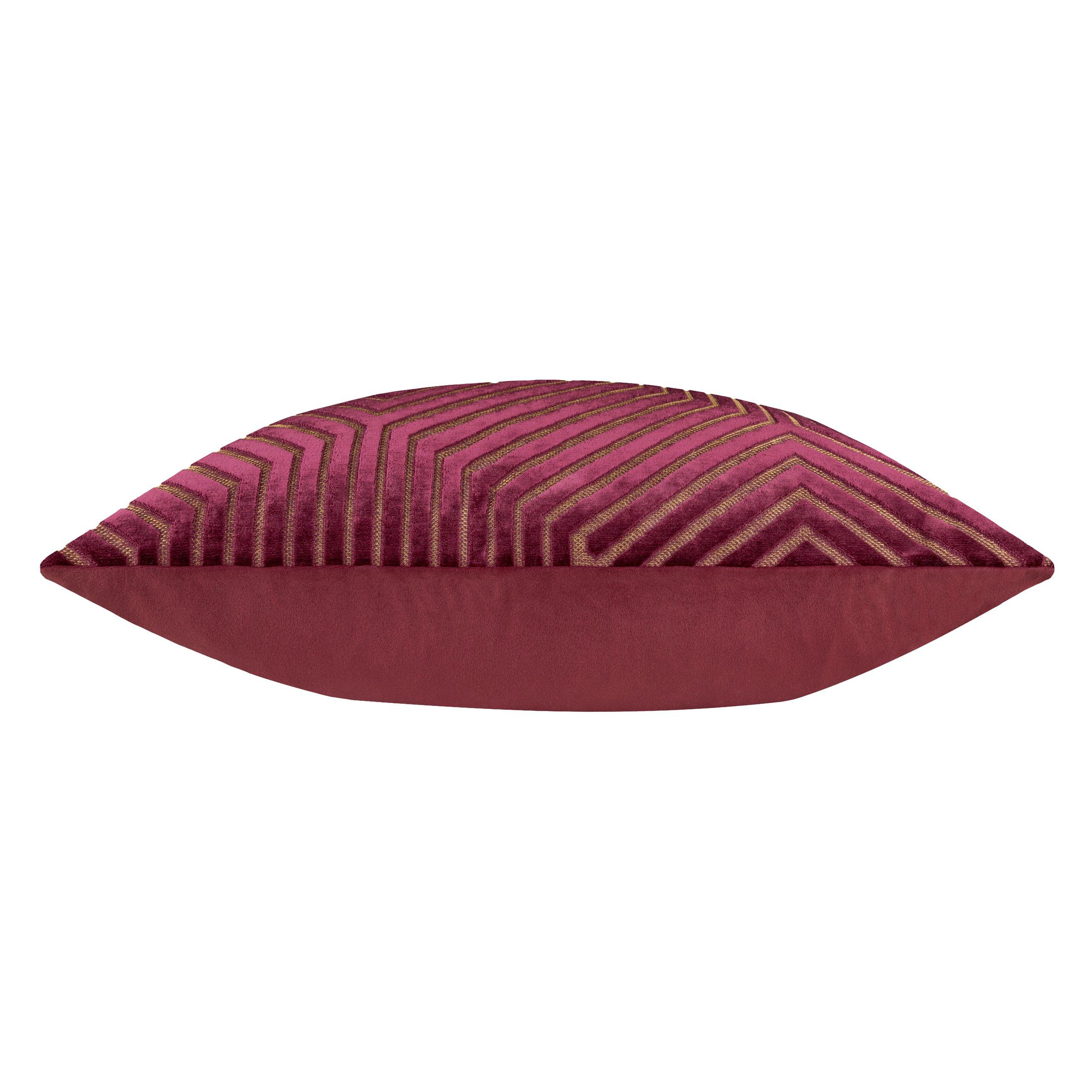 Burgundy - Paoletti - Evoke Cut Velvet Fibre Filled Cushion - 5