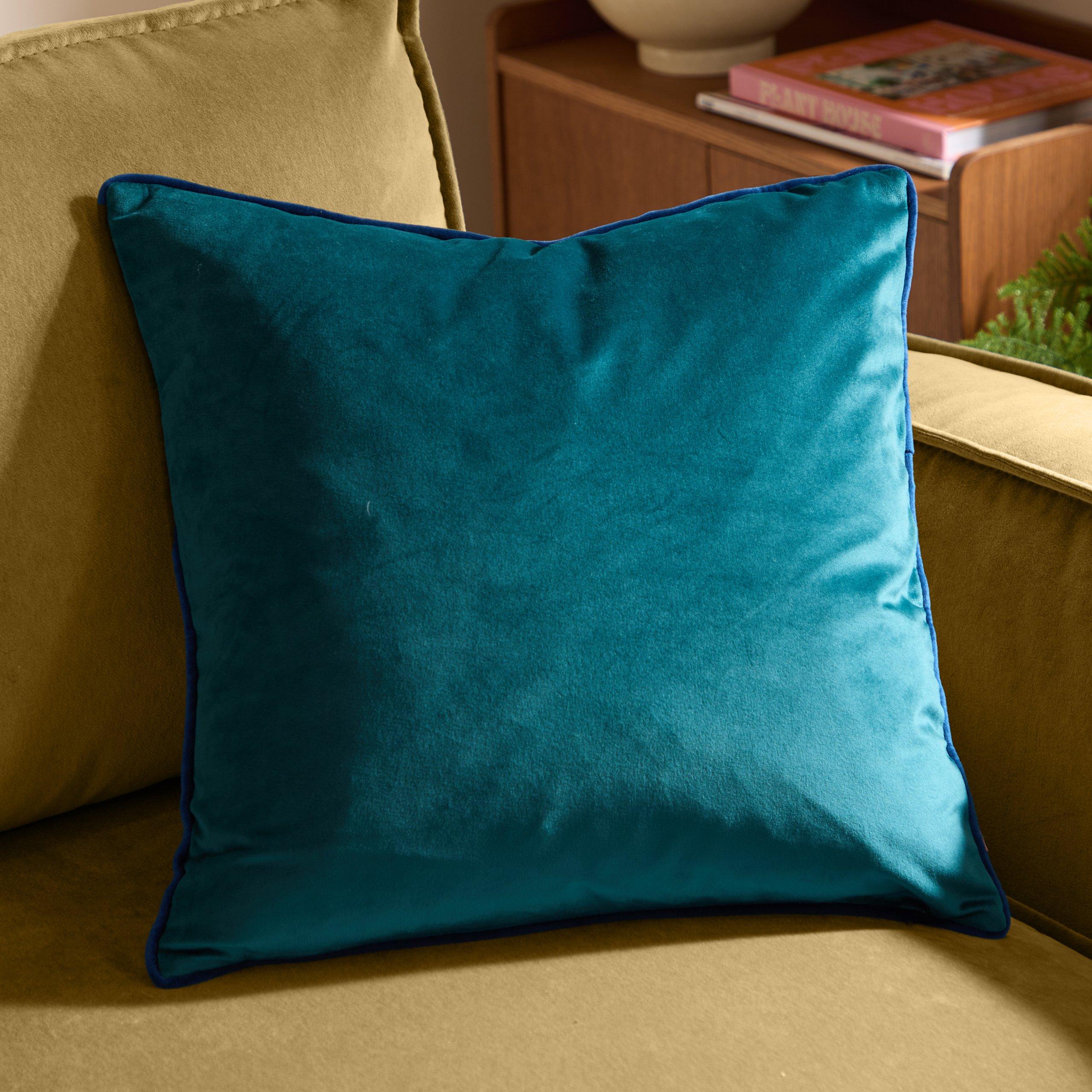 Teal/Navy - Furn - Meridian Velvet Fibre Filled Cushion - 2