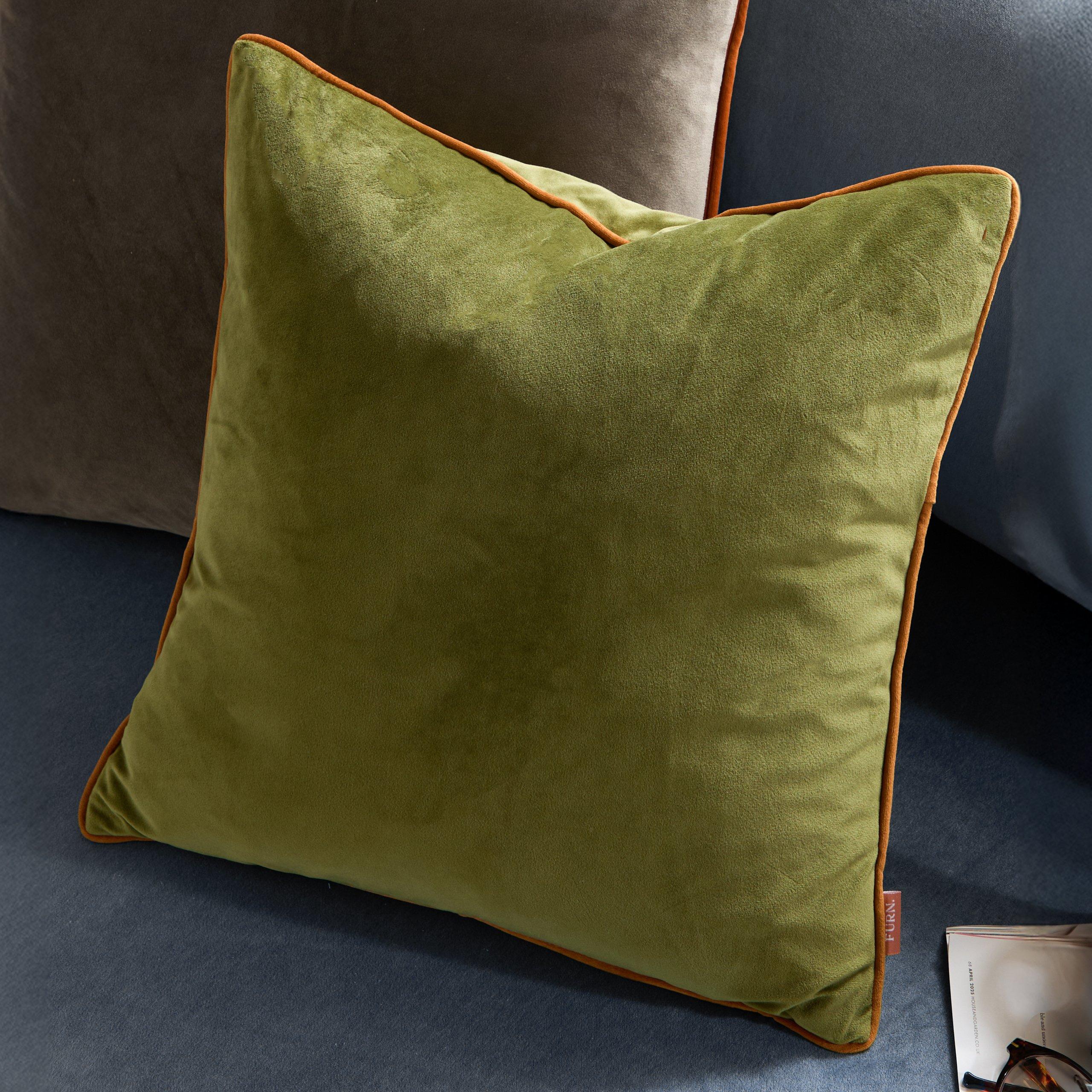 Olive/Ginger - Furn - Meridian Velvet Fibre Filled Cushion - 2