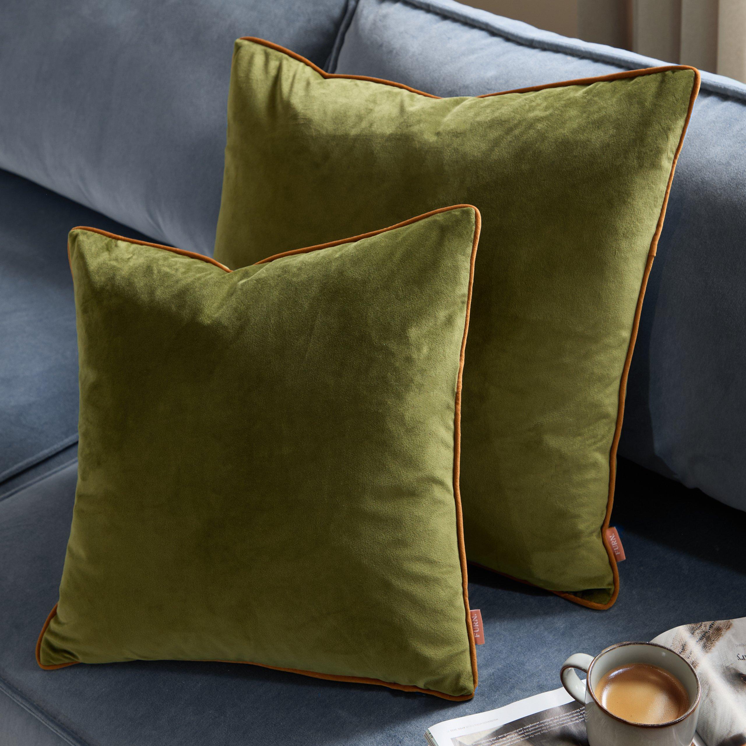 Olive/Ginger - Furn - Meridian Velvet Fibre Filled Cushion - 7