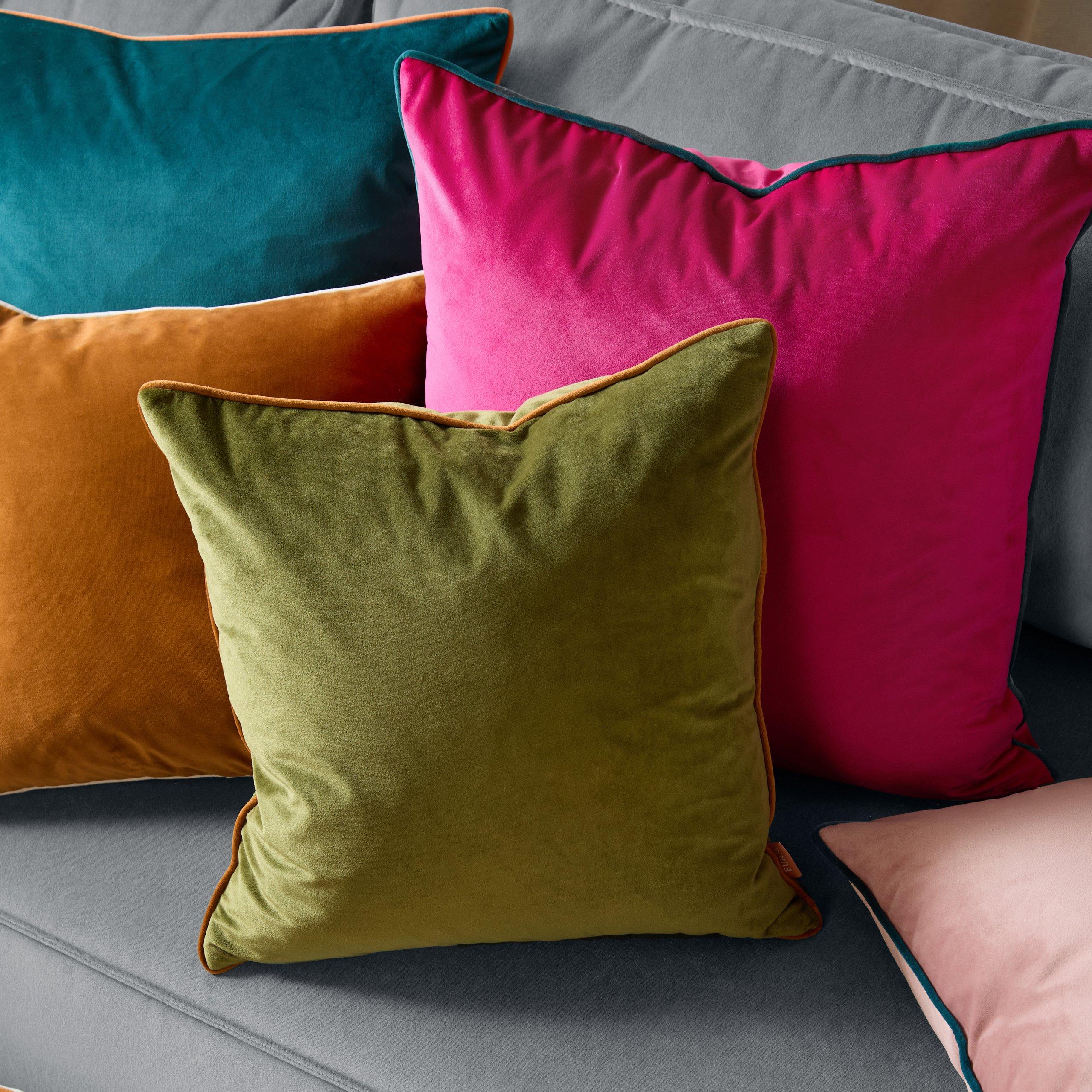 Olive/Ginger - Furn - Meridian Velvet Fibre Filled Cushion - 8