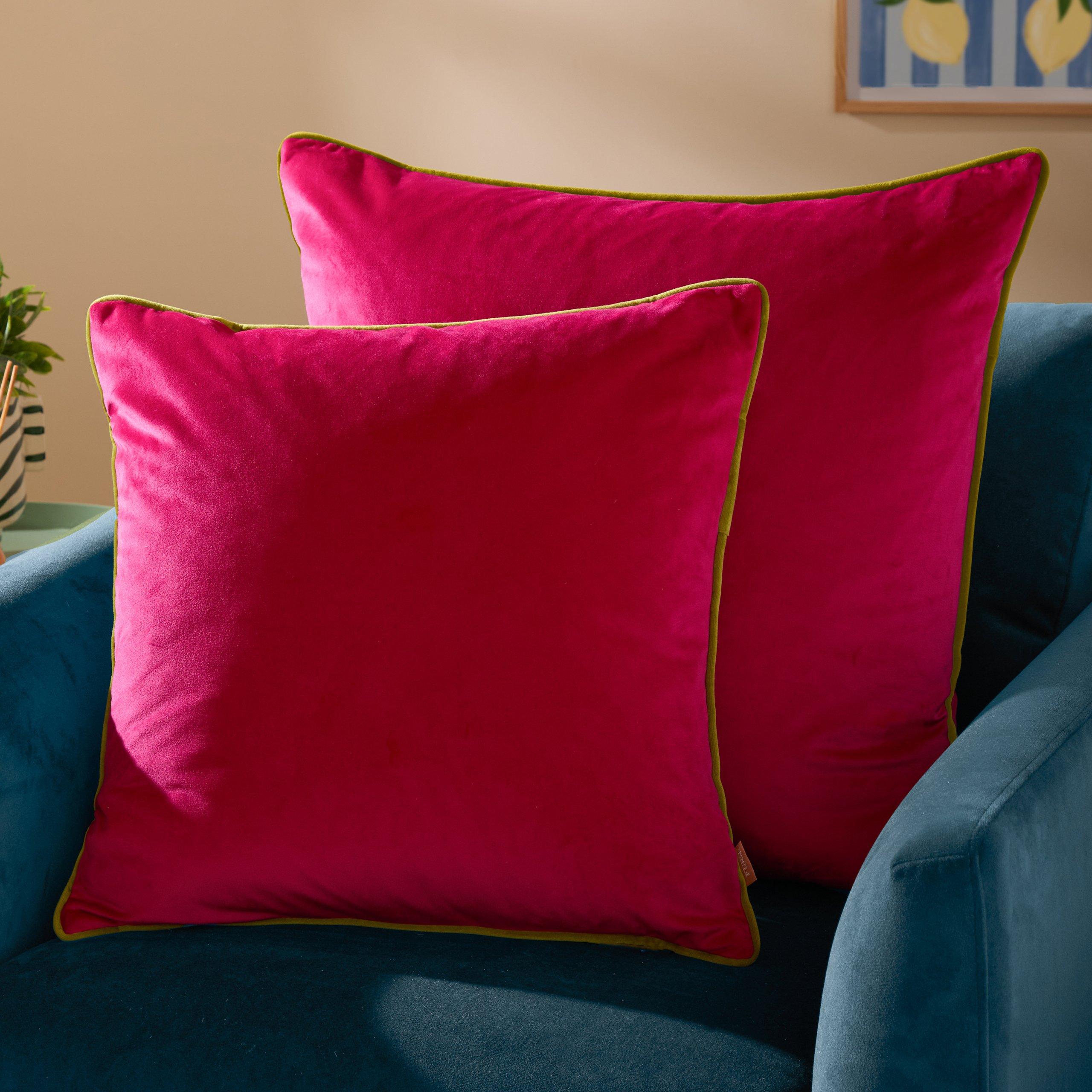 Hot Pink/Lime - Furn - Meridian Velvet Feather Filled Cushion - 6