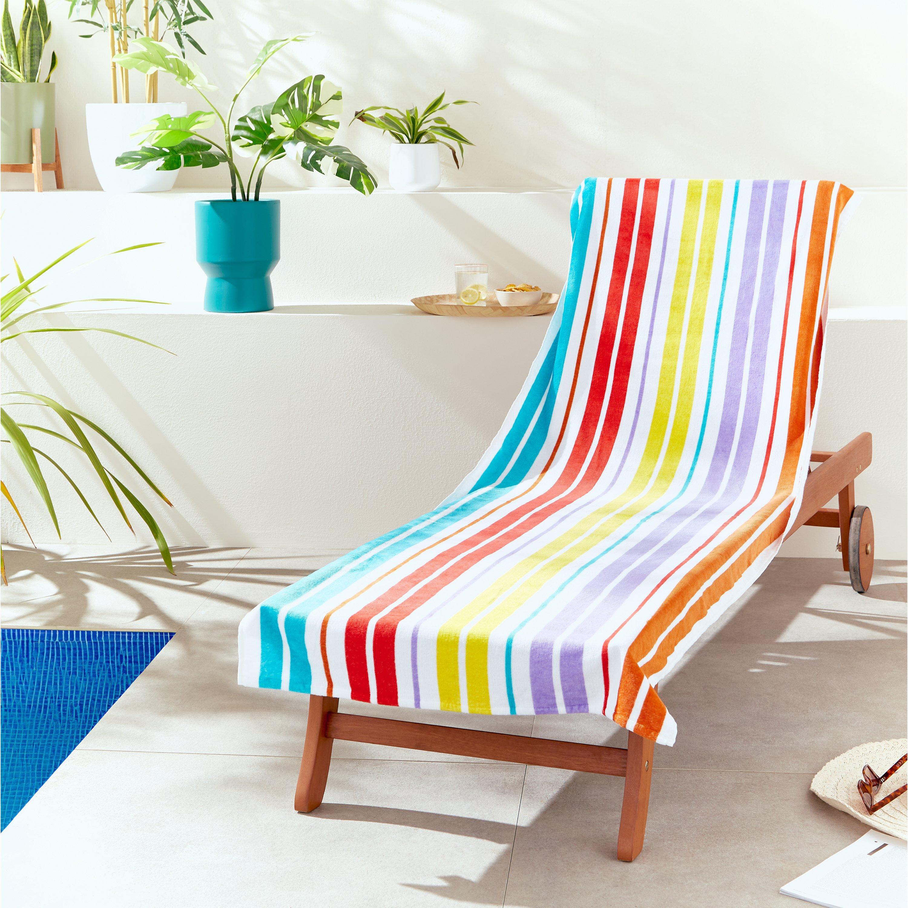 Bright - Catherine Lansfield - Rainbow Stripe Cotton Beach Sun Lounger Towel - 1
