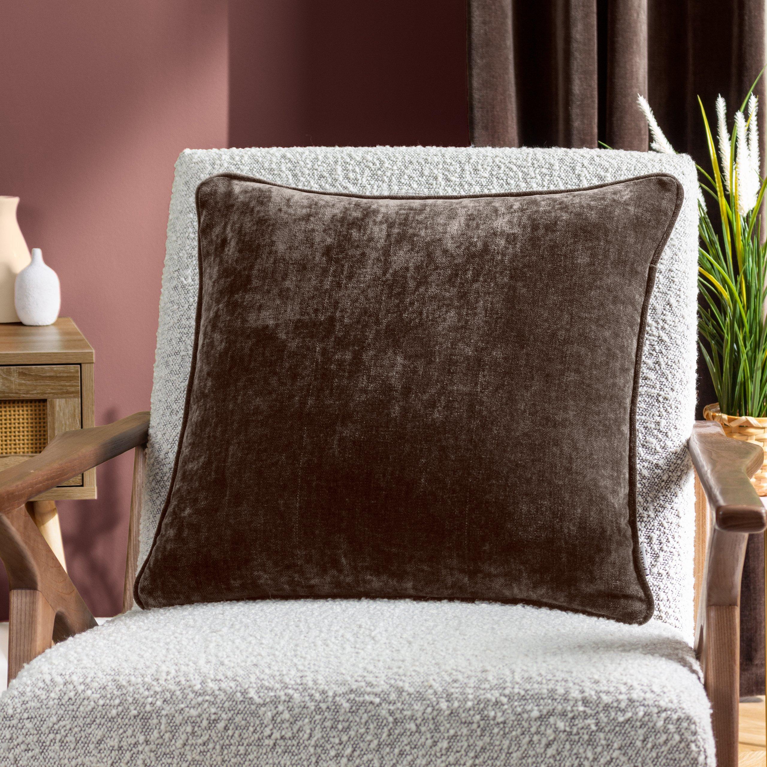 Brown - Yard - Heavy Chenille Piped Feather Filled Cushion - 2