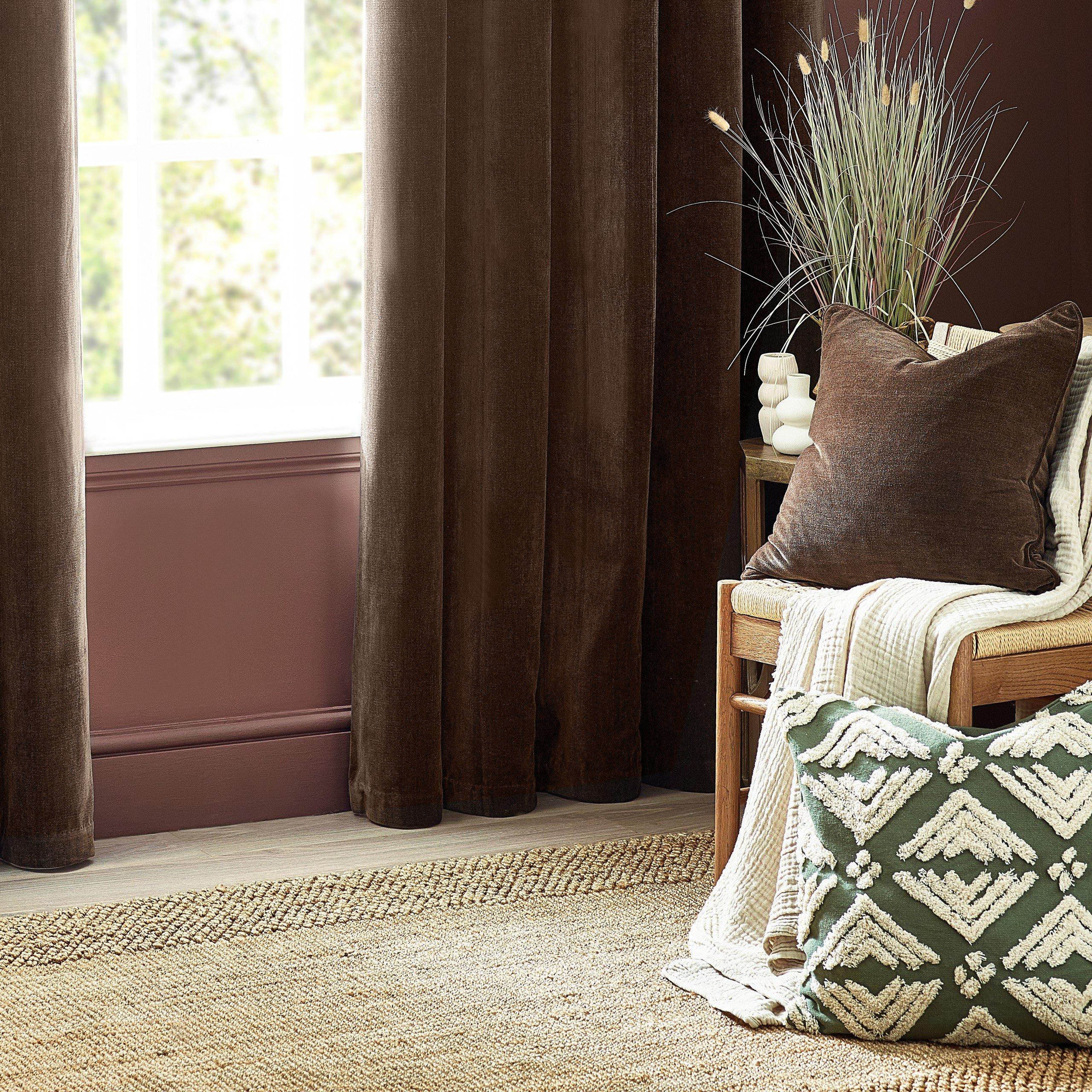 Brown - Yard - Heavy Chenille Piped Feather Filled Cushion - 6