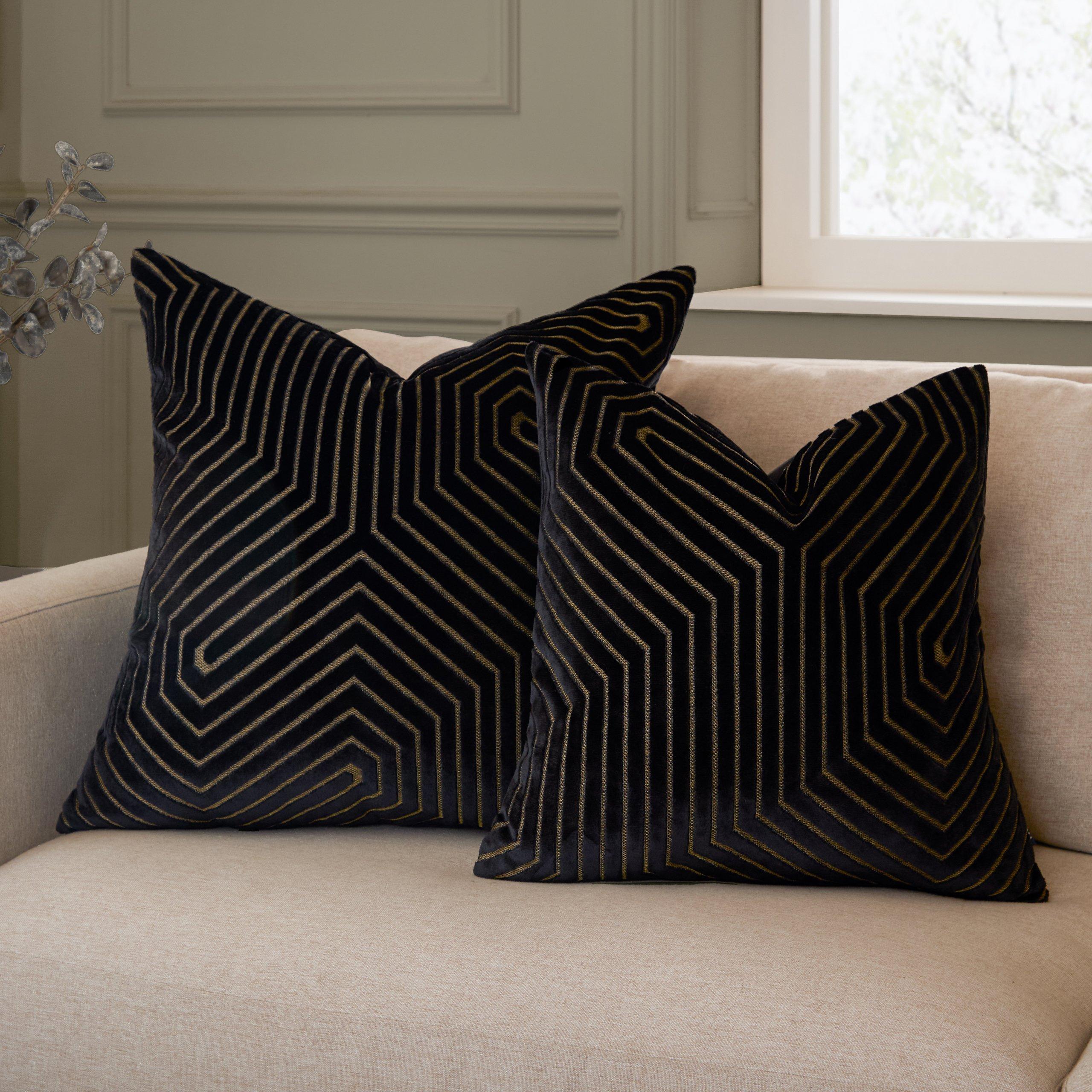 Black - Paoletti - Evoke Cut Velvet Fibre Filled Cushion - 7