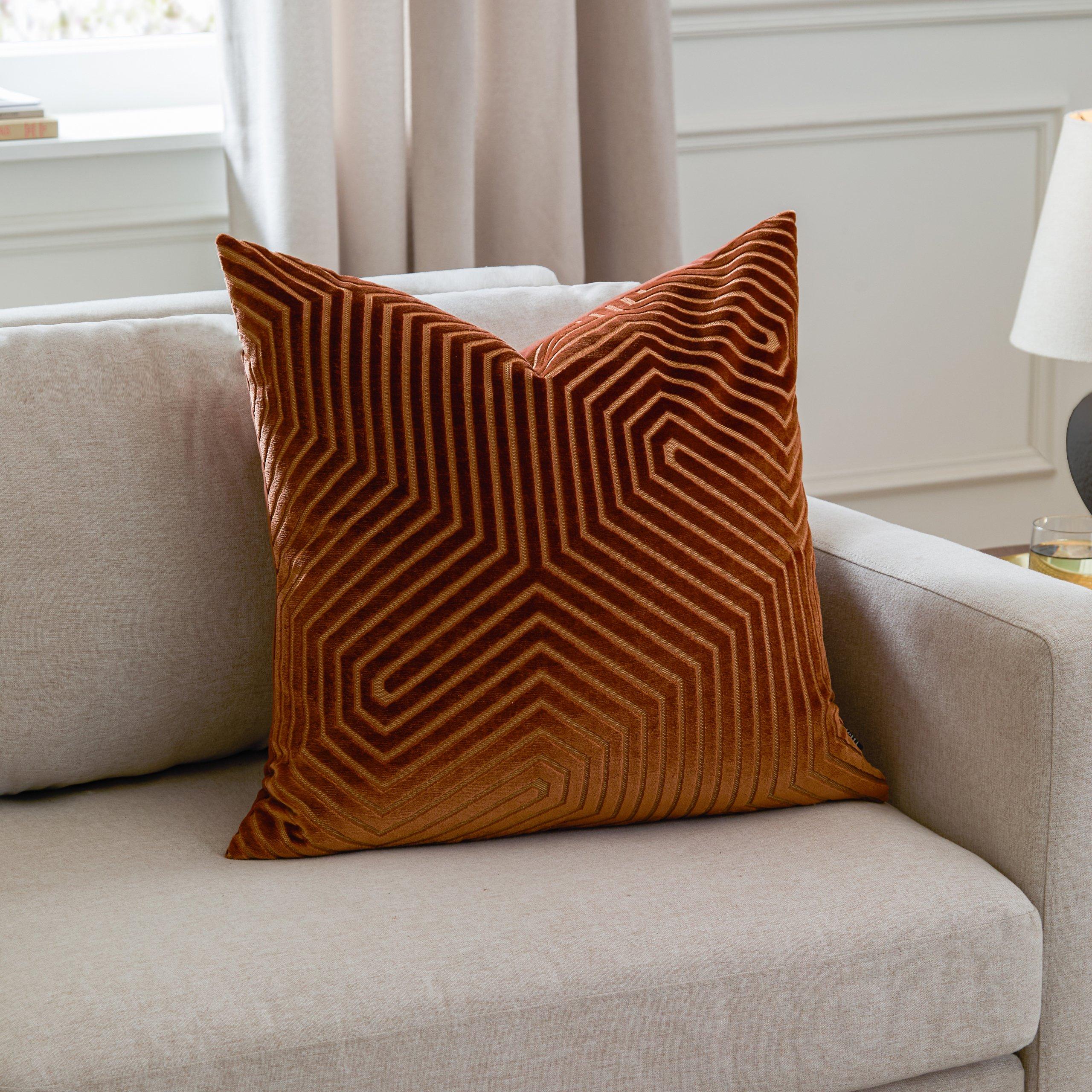 Brick - Paoletti - Evoke Cut Velvet Fibre Filled Cushion - 2
