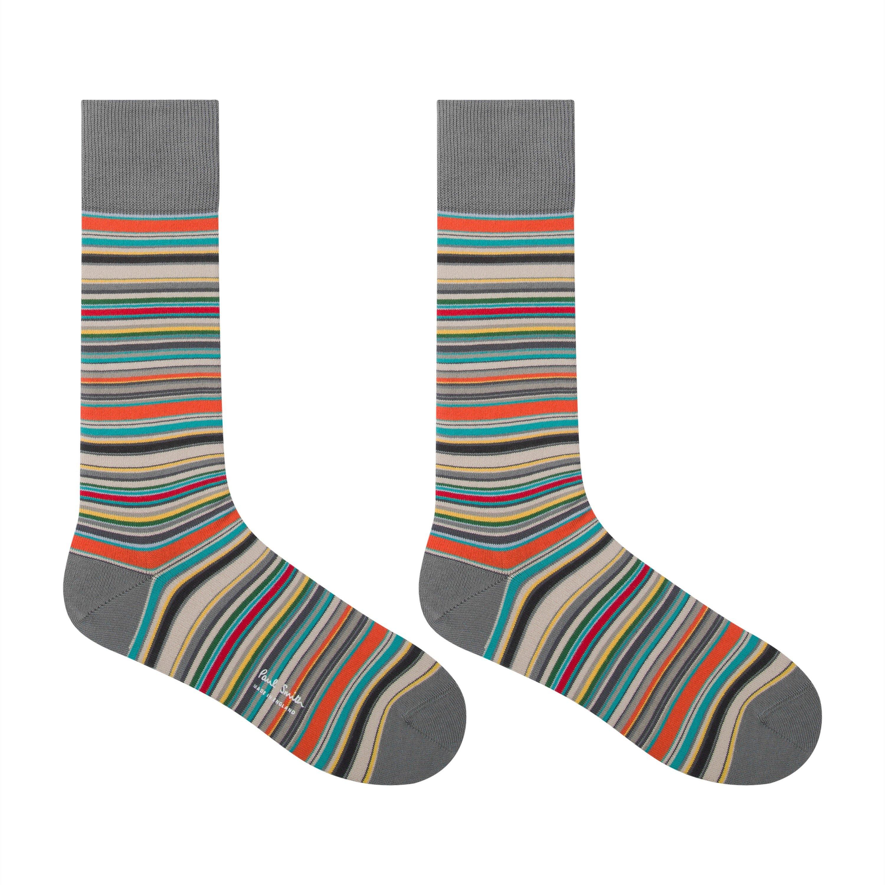Paul Smith Men's  Stripe Cotton Crew Socks - Grey Stripe 76