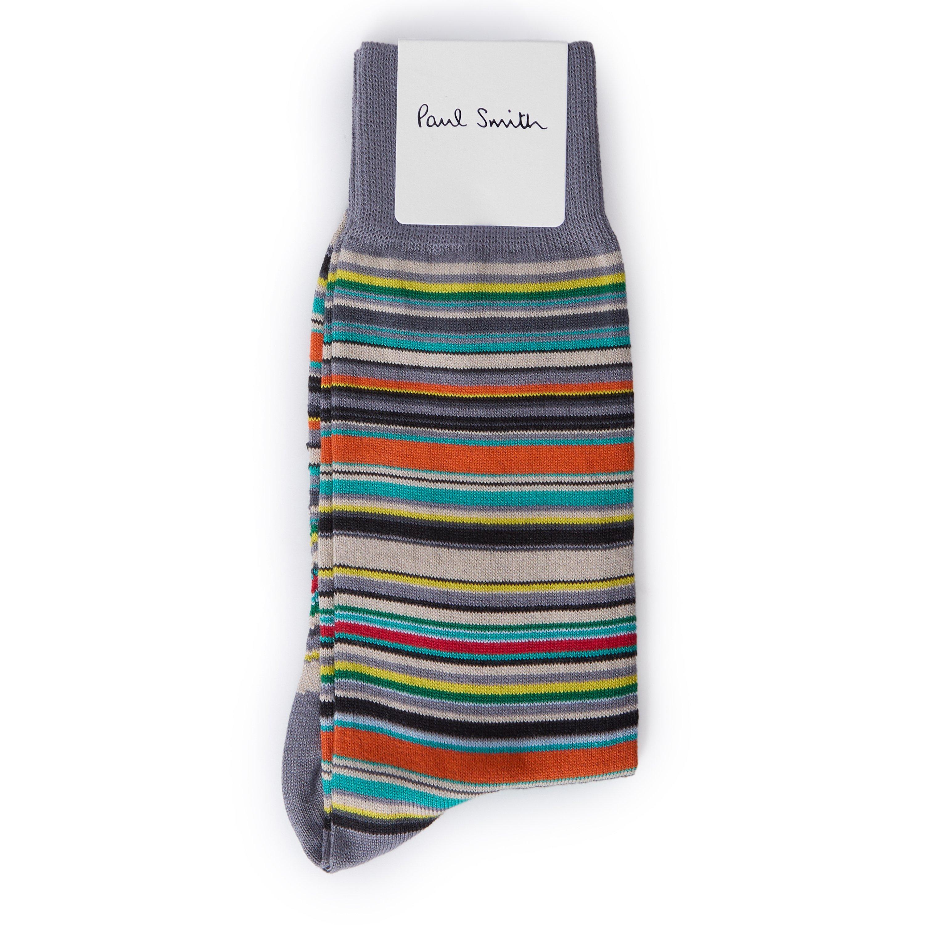 Grey Multi - Paul Smith - Men's Multi Stripe Cotton Crew Socks - 2