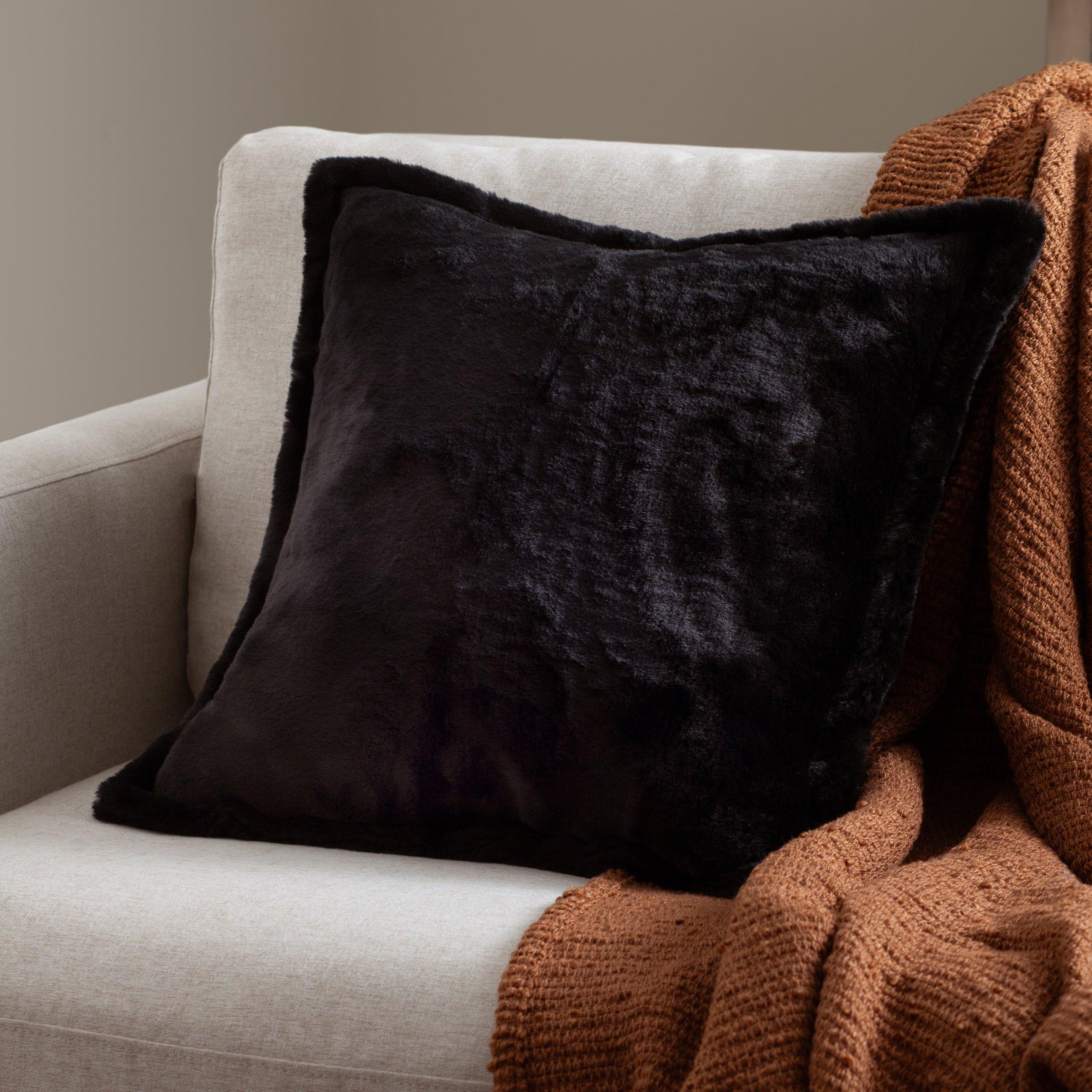 Black - Furn - Kallu Faux Fur Feather Filled Cushion - 2