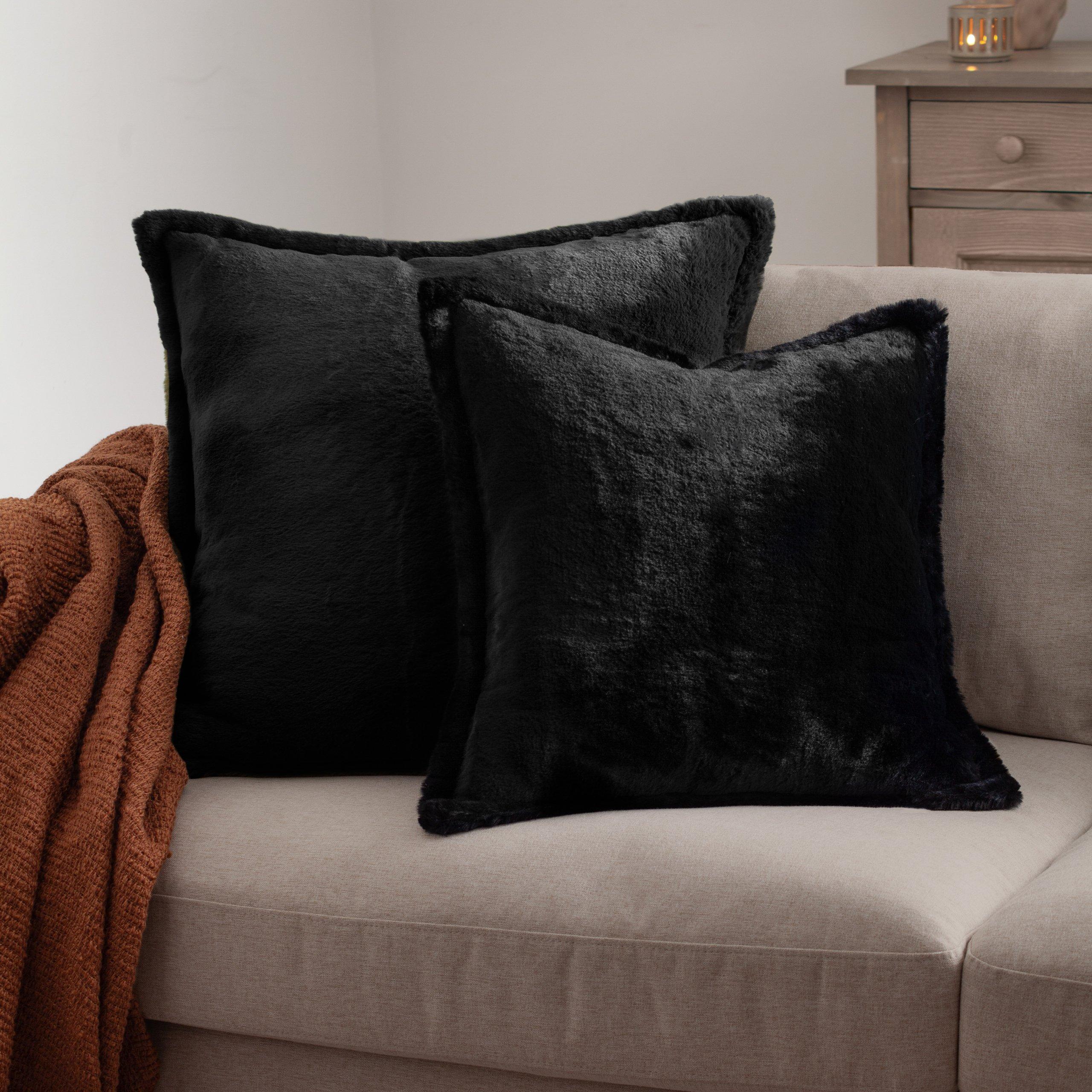 Black - Furn - Kallu Faux Fur Feather Filled Cushion - 8