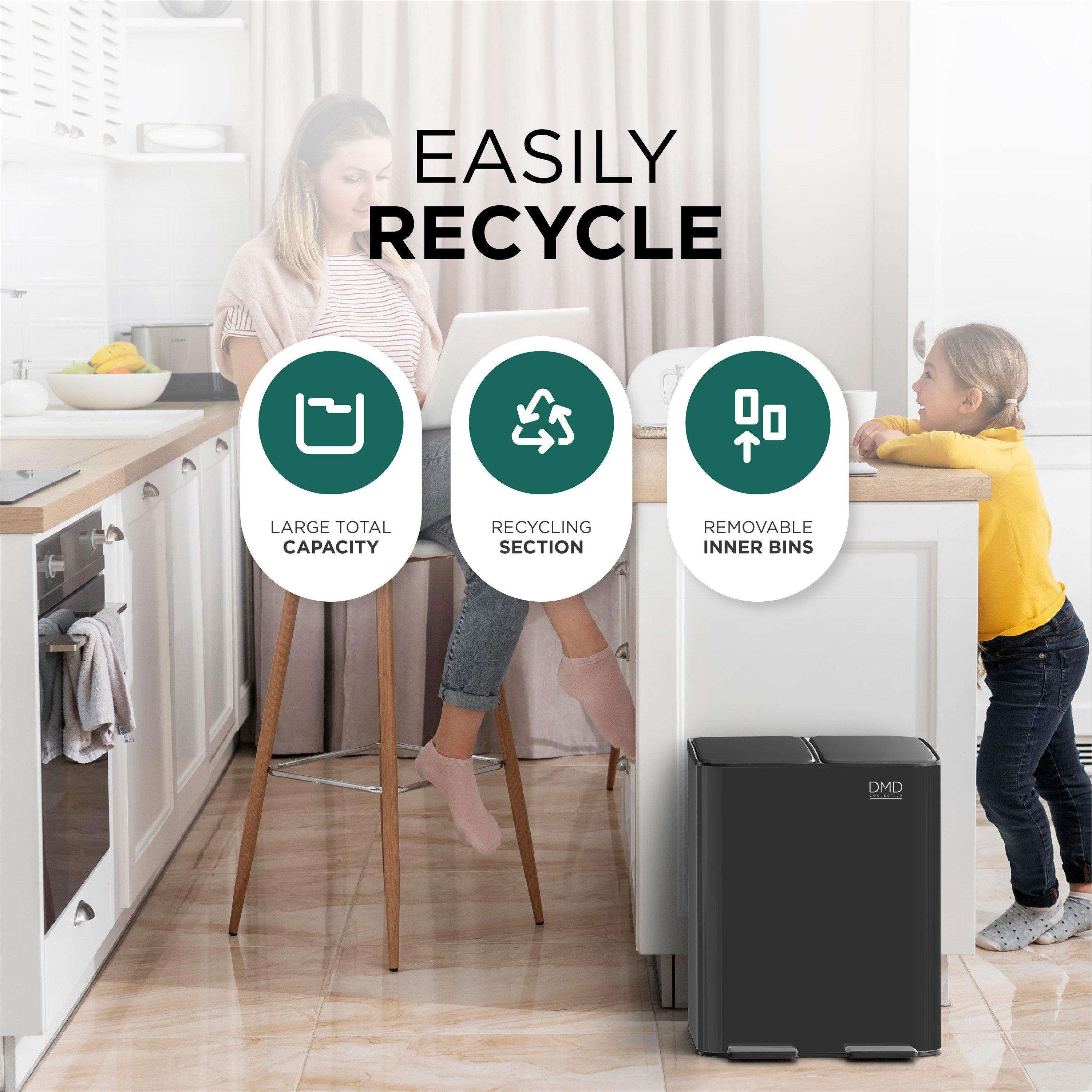 Black - DMD Collective - 2x15L Dual Stainless Steel Bin - 3