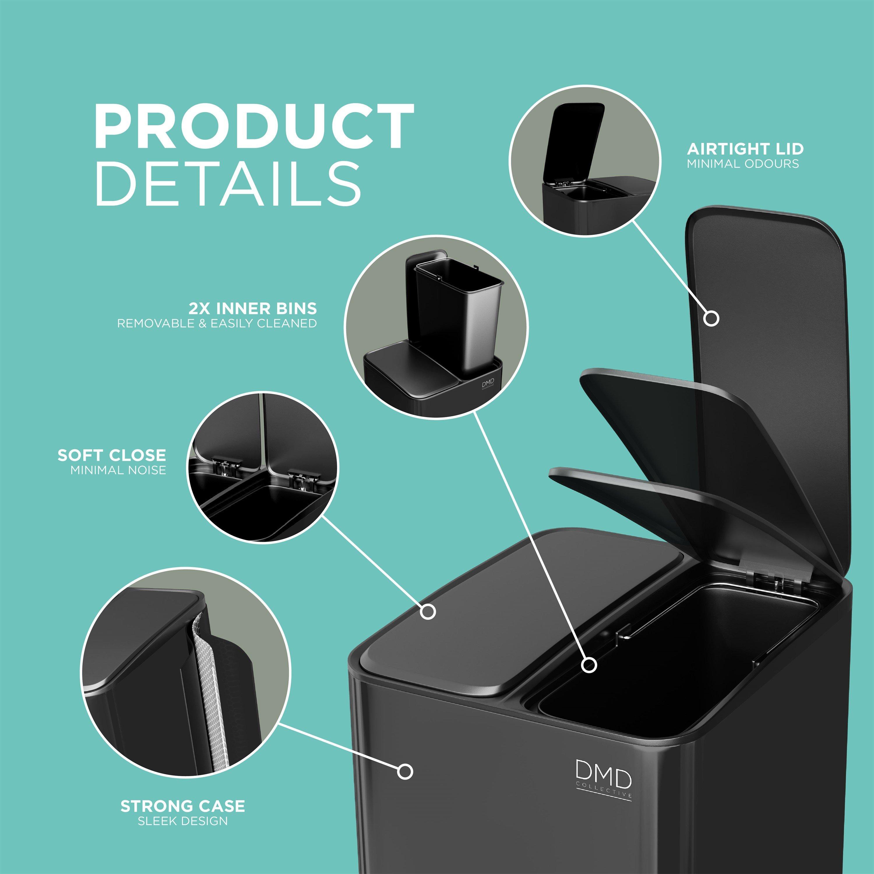 Black - DMD Collective - 2x15L Dual Stainless Steel Bin - 4