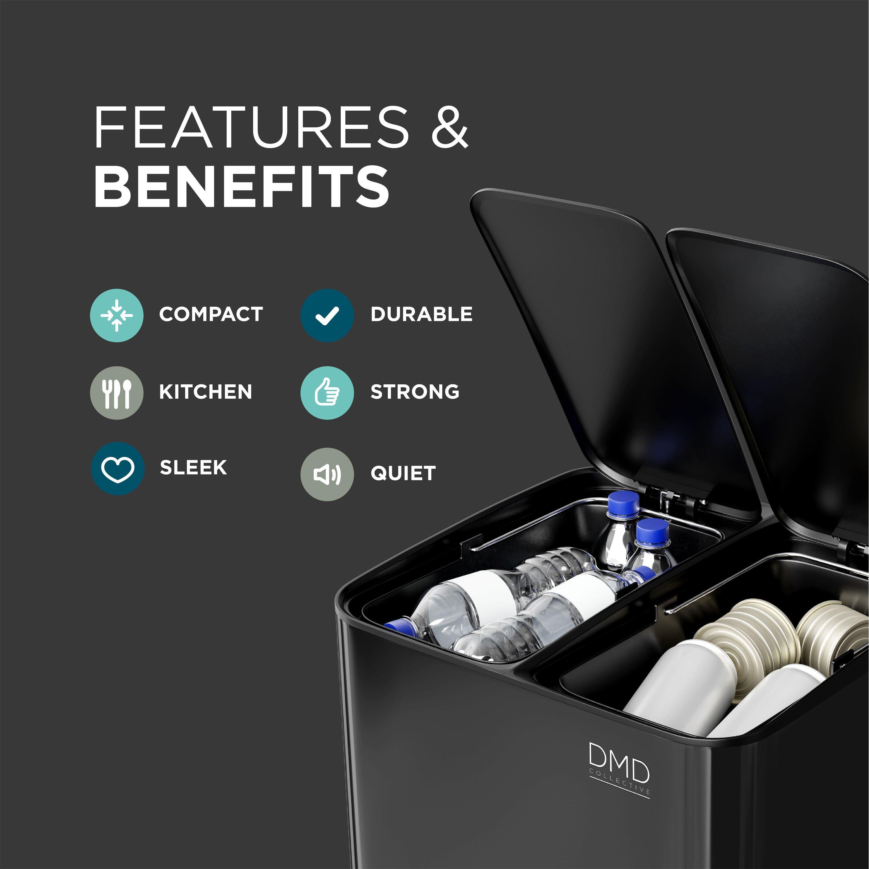 Black - DMD Collective - 2x15L Dual Stainless Steel Bin - 6