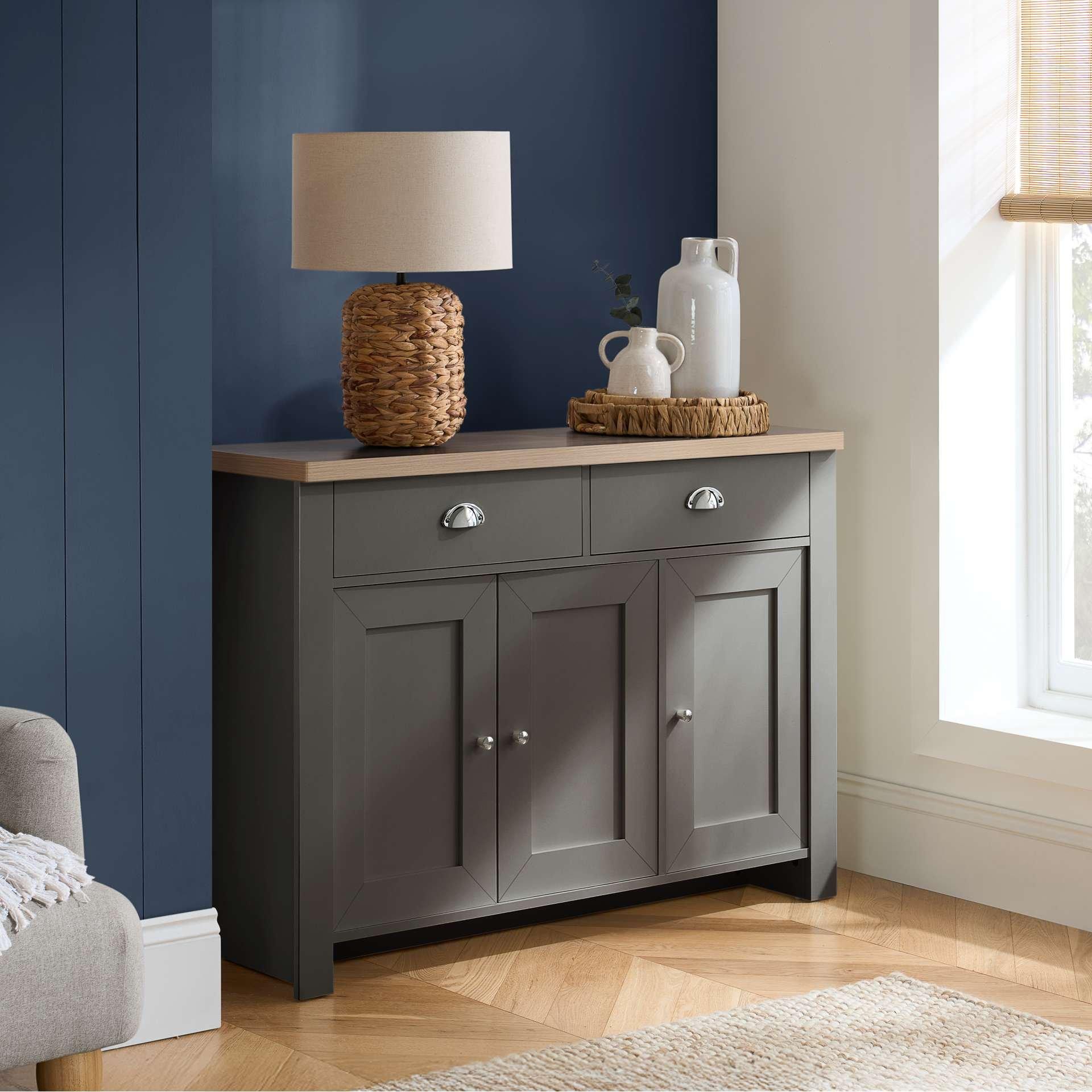 Grey - Birlea - Highgate 3 Door 2 Drawer Sideboard - 1