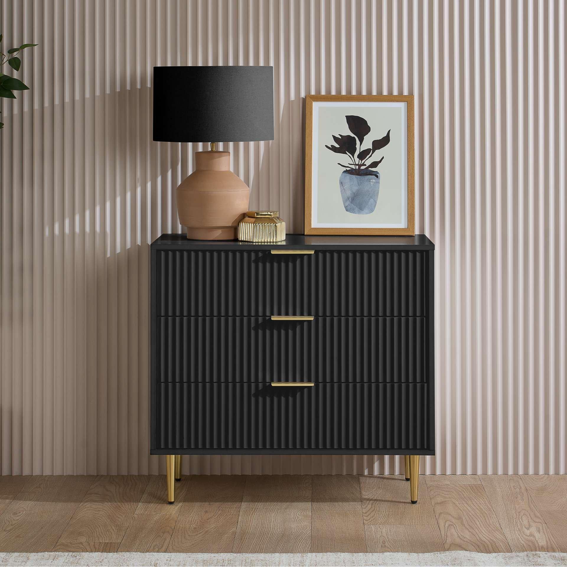 Black - Birlea - Zara 3 Drawer Fluted Chest - 1