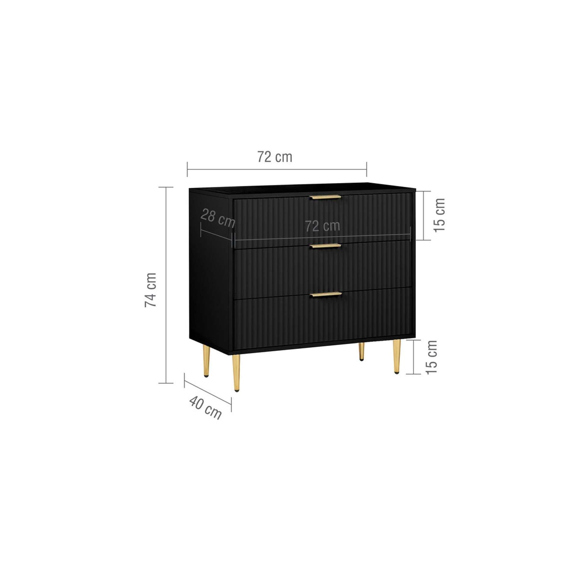 Black - Birlea - Zara 3 Drawer Fluted Chest - 10