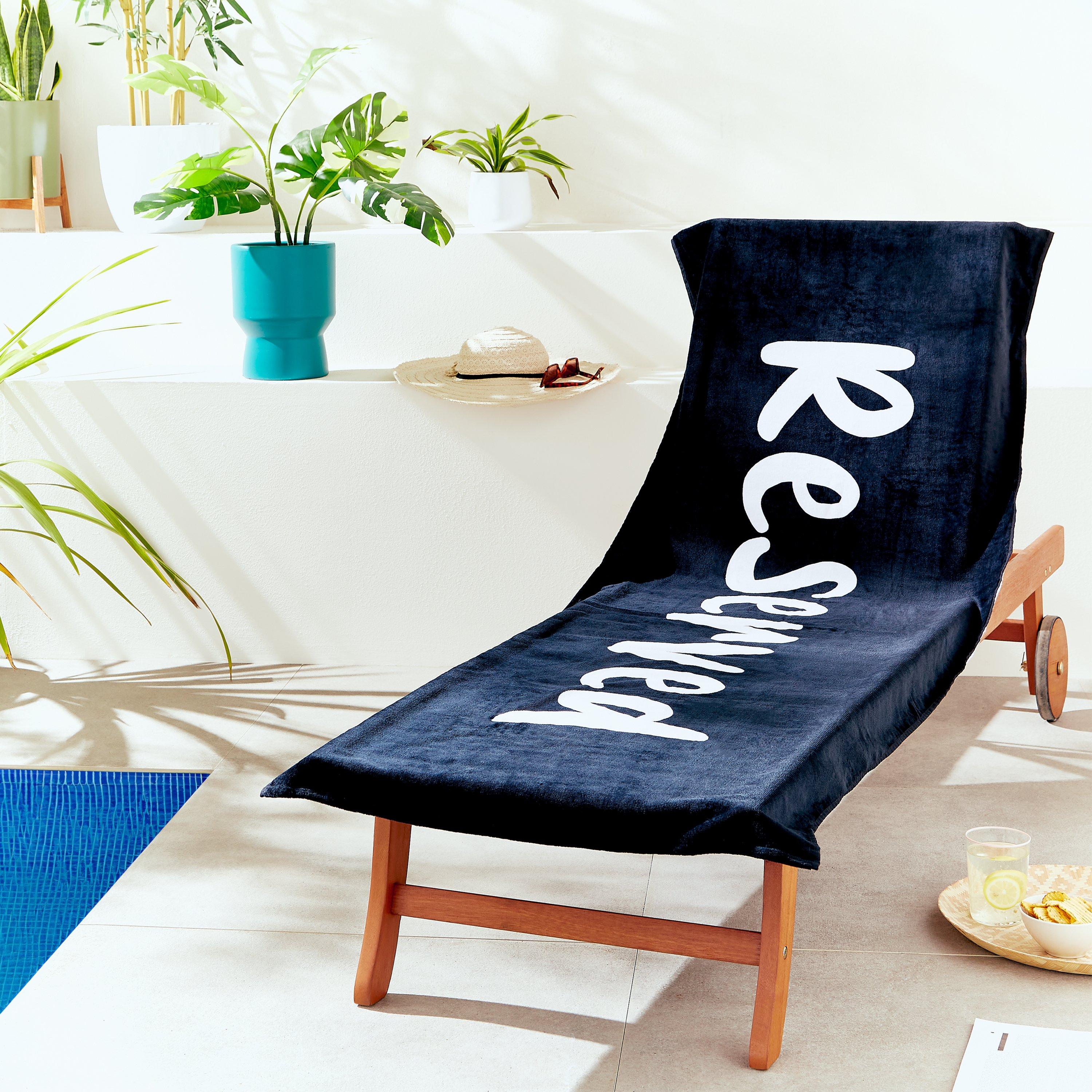 Black - Catherine Lansfield - Reserved Cotton Beach Sun Lounger Towel - 1