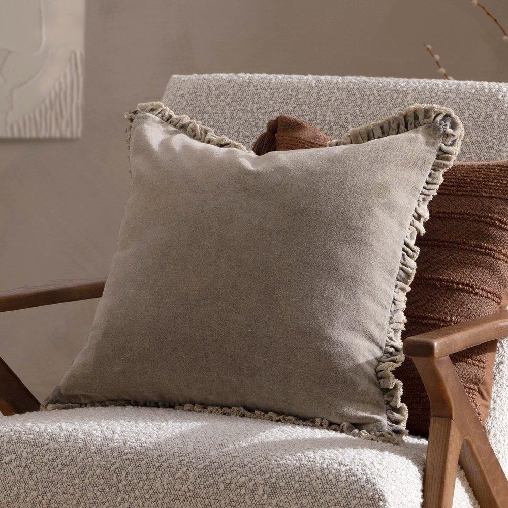 Taupe - Yard - Bertie Cotton Velvet Feather Filled Cushion - 2