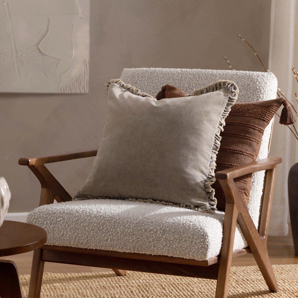 Taupe - Yard - Bertie Cotton Velvet Feather Filled Cushion - 7