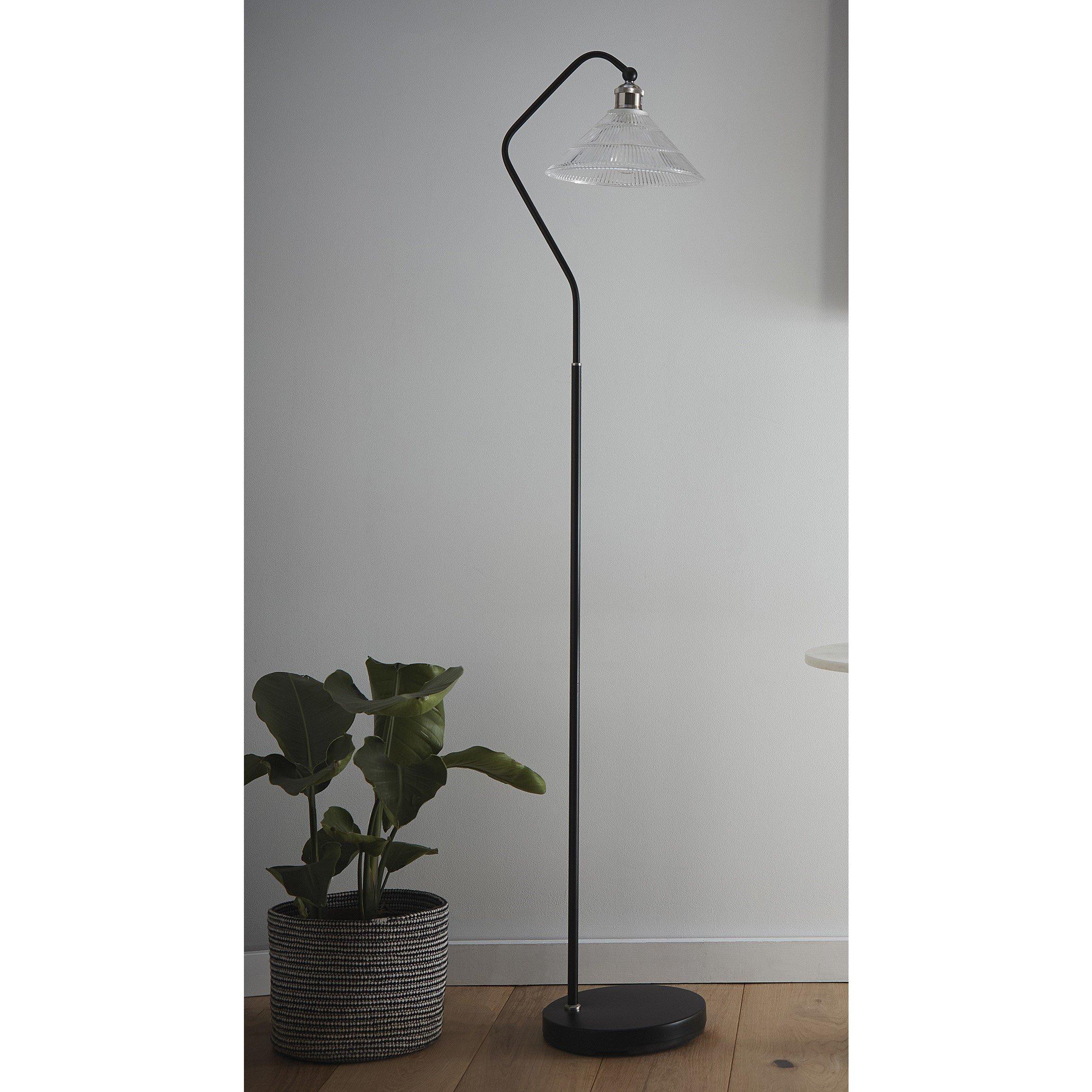 K Living Dana Black and Satin Nickel Floor Lamp Glass Shade