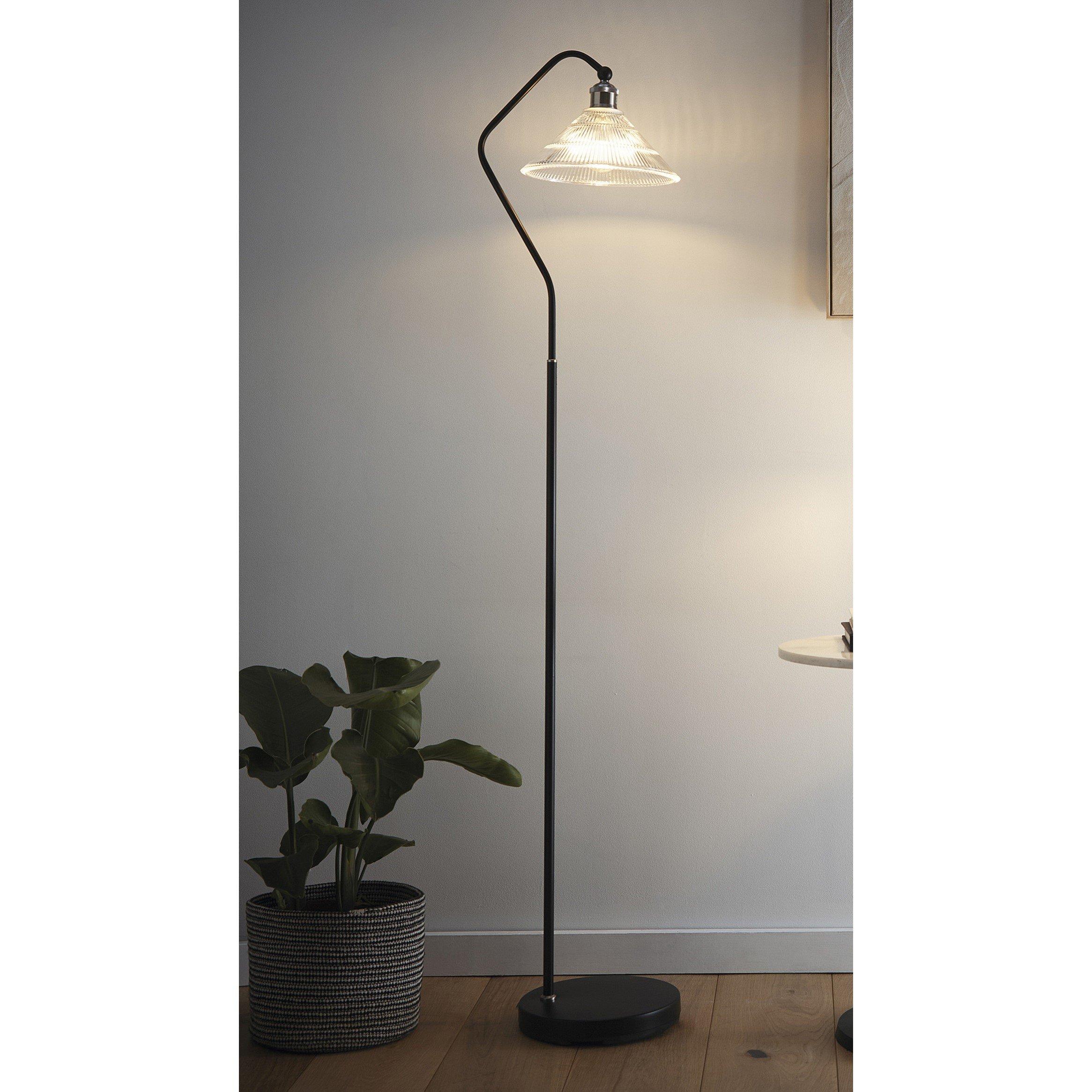Black - K Living - Dana Black and Satin Nickel Floor Lamp Glass Shade - 2