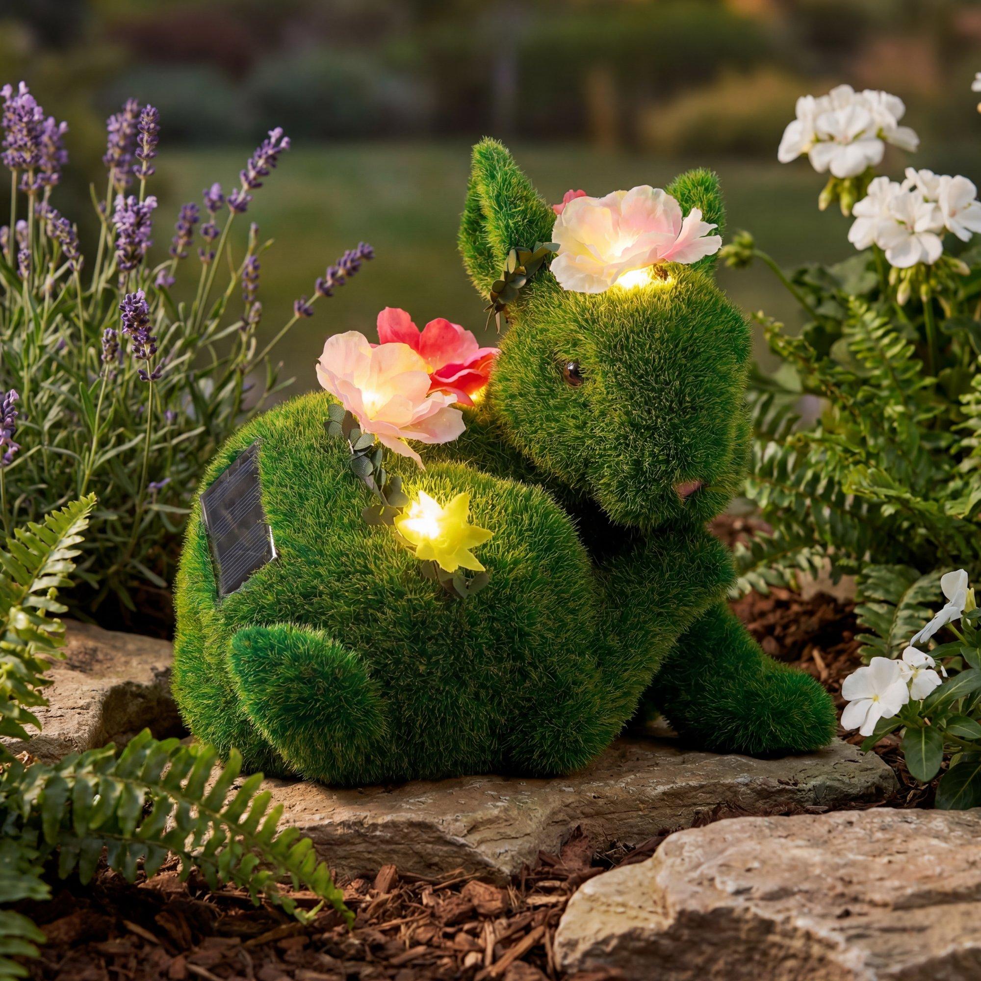 Green - Streetwize - Solar Floral Topiary Rabbit Garden Ornament with M - 1