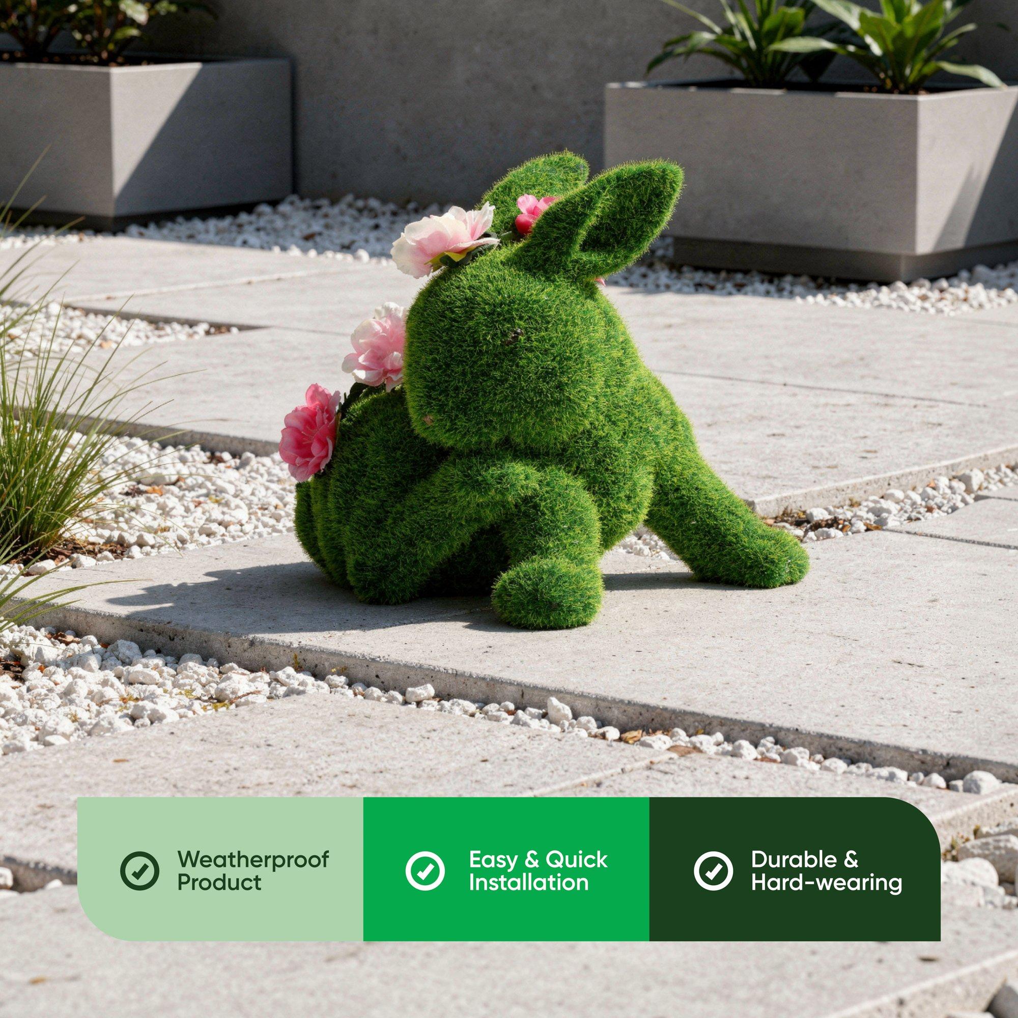 Green - Streetwize - Solar Floral Topiary Rabbit Garden Ornament with M - 4
