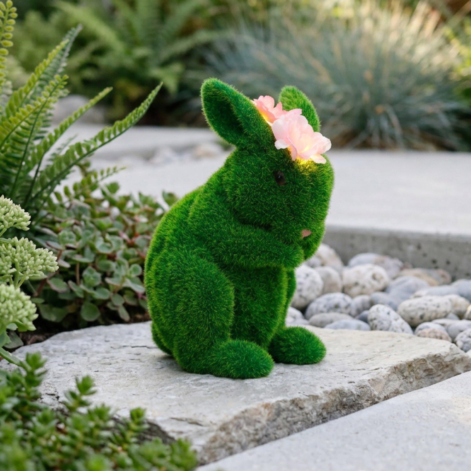 Green - Streetwize - Solar Topiary Bunny Garden Ornament with Pink Flow - 1