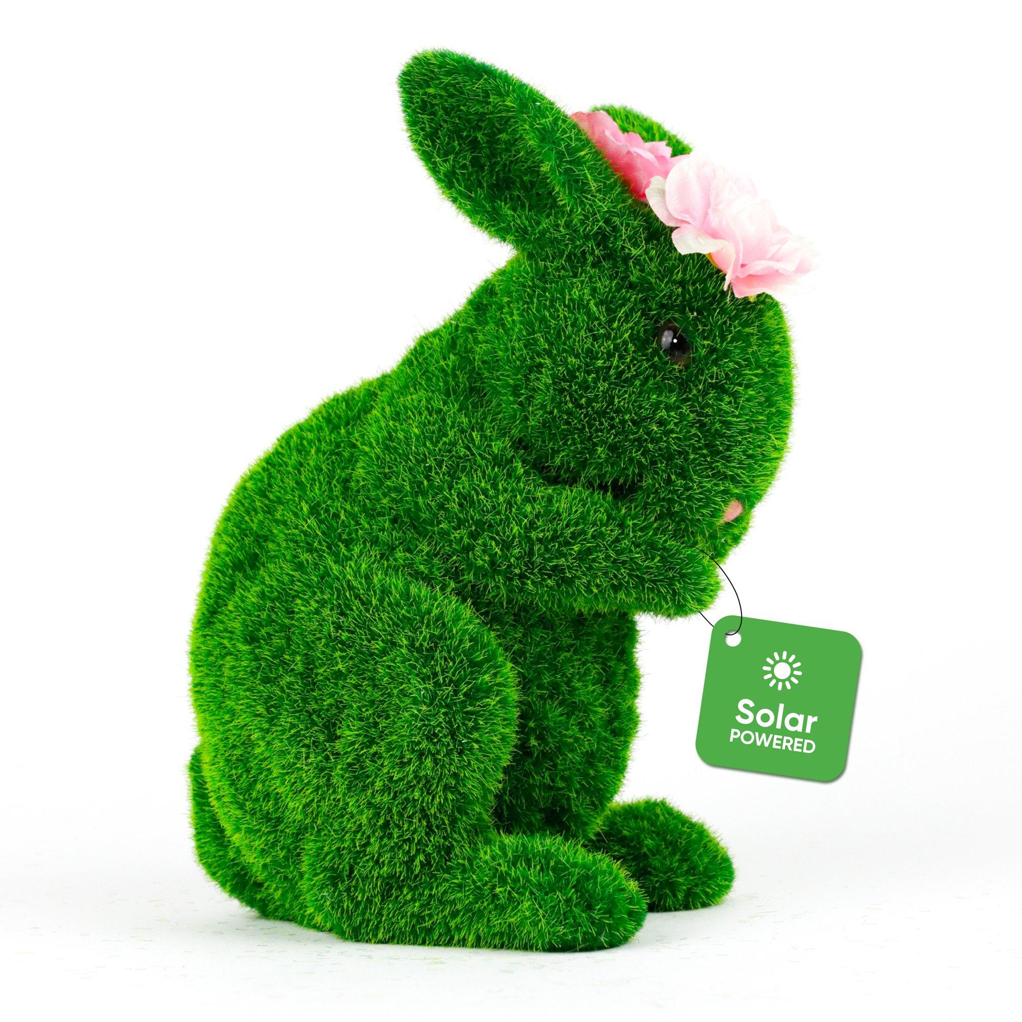 Green - Streetwize - Solar Topiary Bunny Garden Ornament with Pink Flow - 2