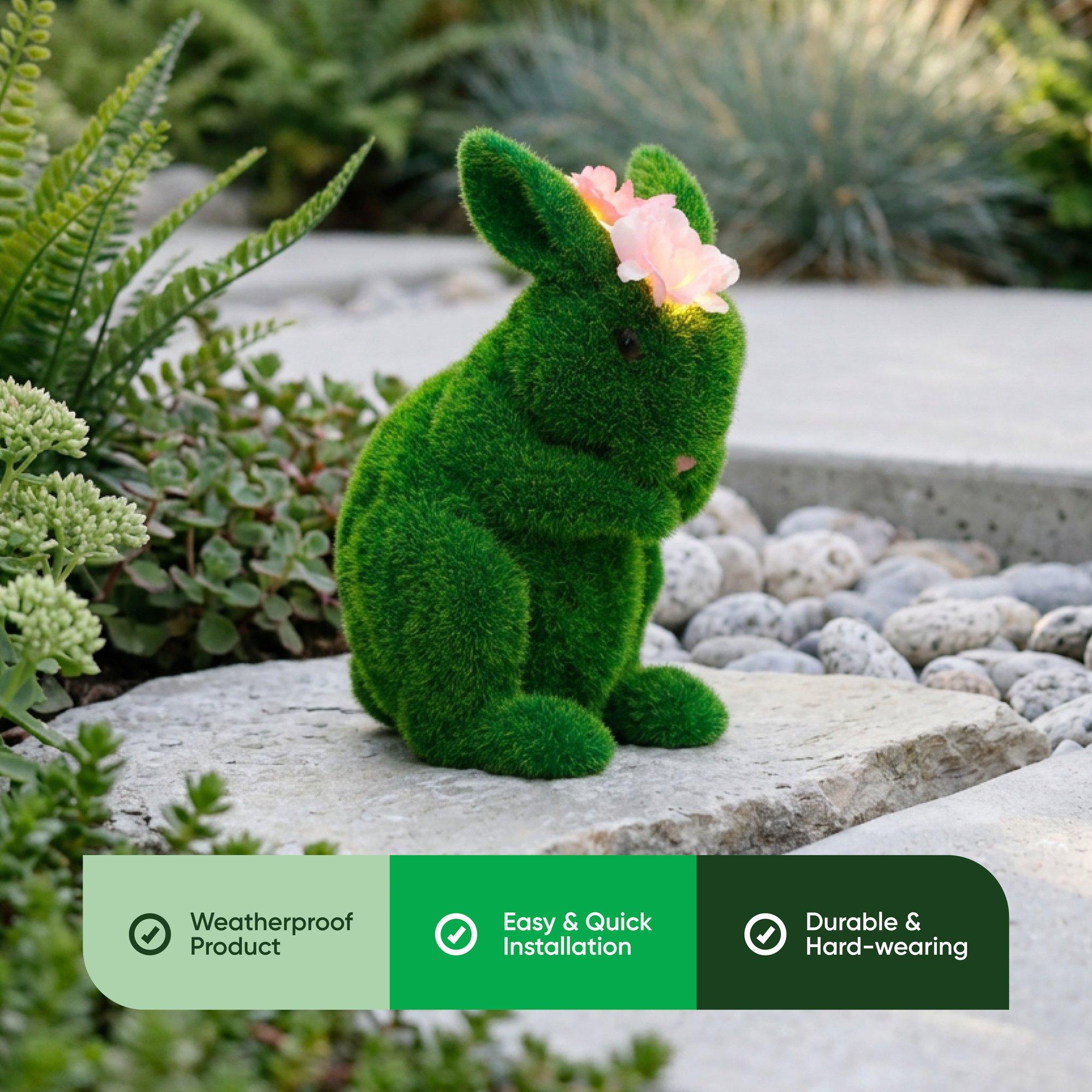 Green - Streetwize - Solar Topiary Bunny Garden Ornament with Pink Flow - 4