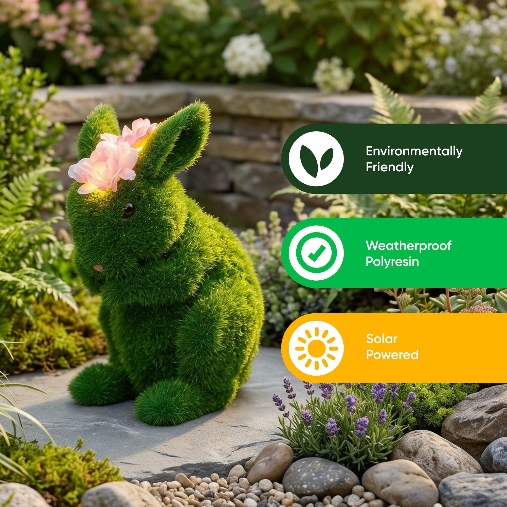 Green - Streetwize - Solar Topiary Bunny Garden Ornament with Pink Flow - 5